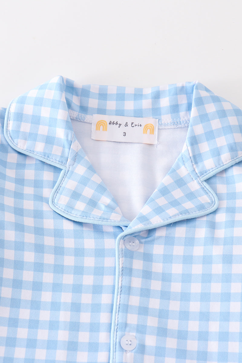 Abby & Evie Blue plaid boy button down pajamas set