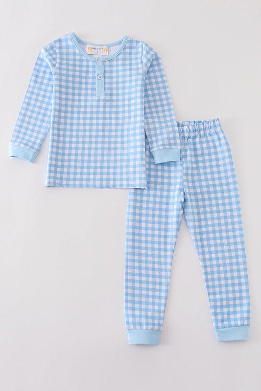 Abby & Evie Blue plaid boy pants set