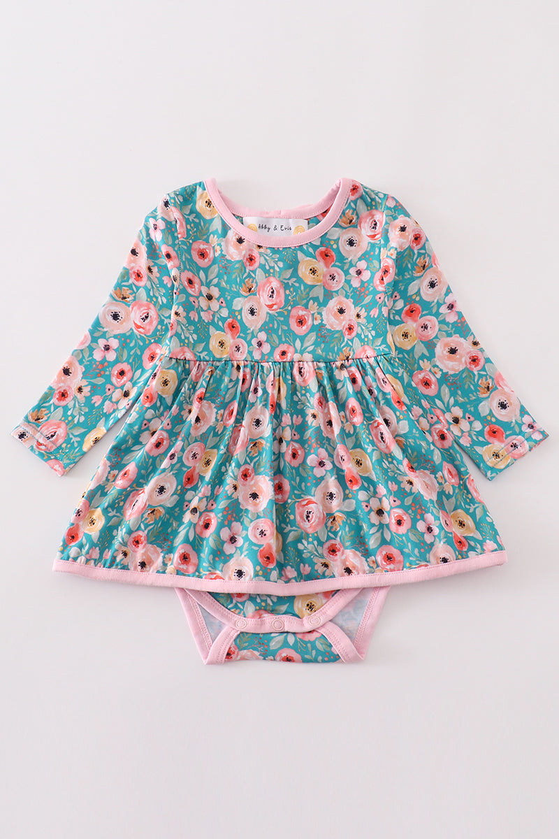 Abby & Evie Green floral print girl bubble