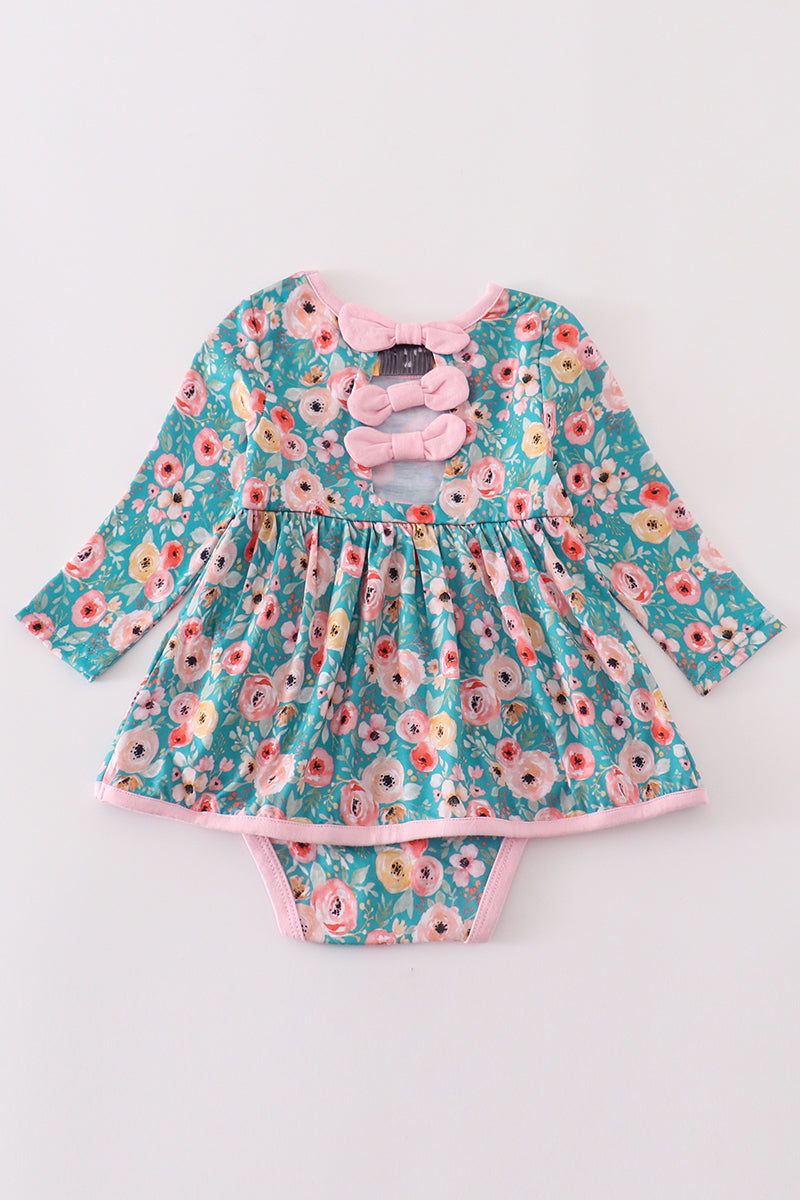 Abby & Evie Green floral print girl bubble