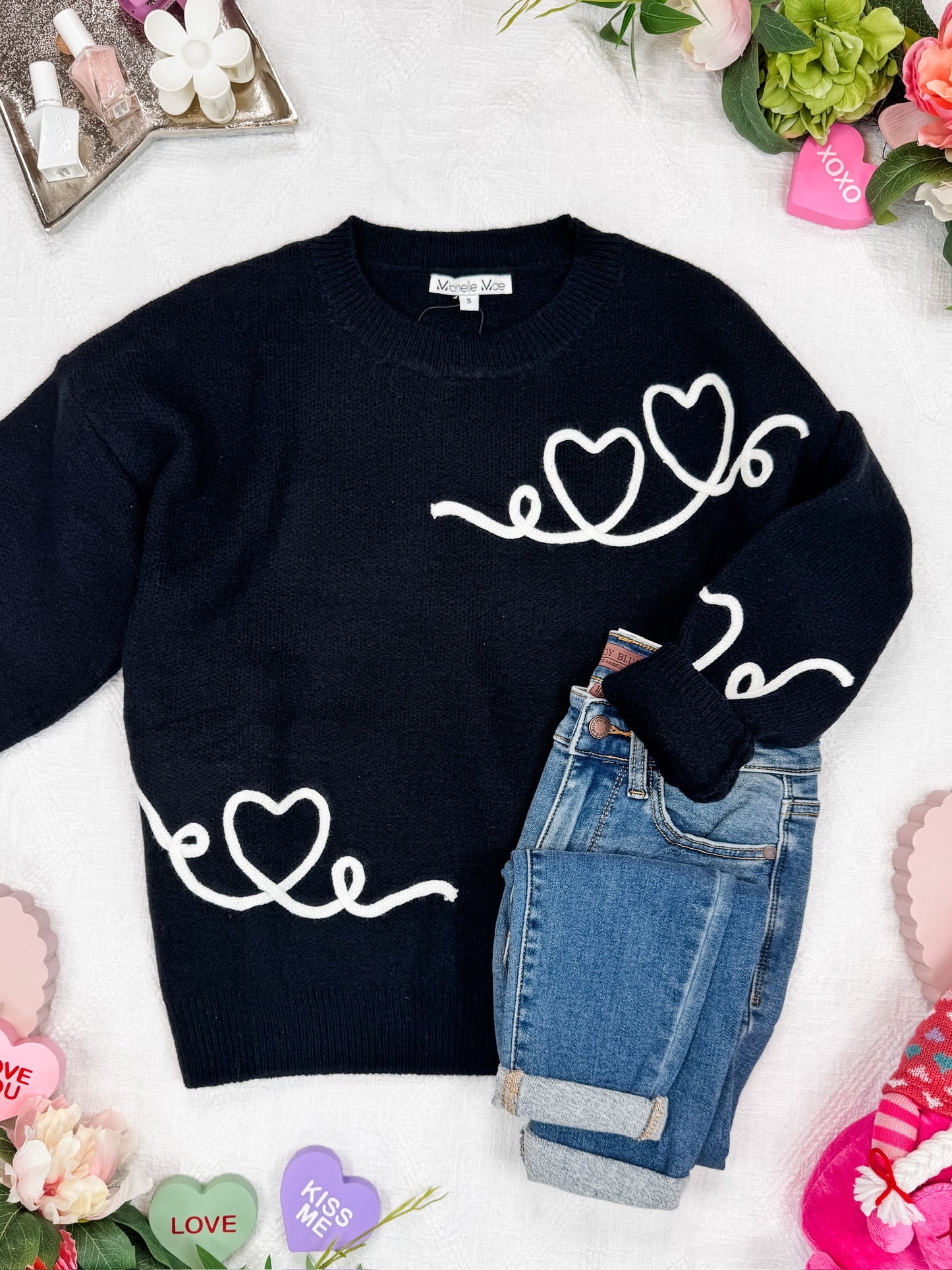 Michelle Mae Black Hearts Sweater