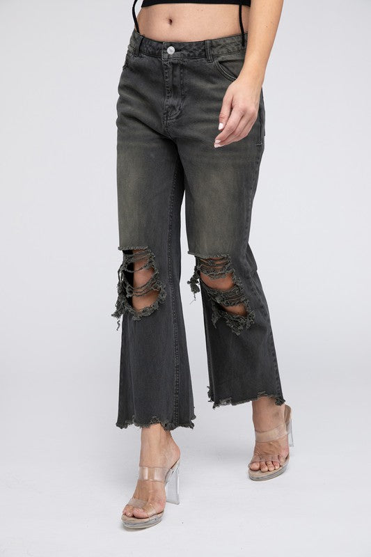 Distressed Vintage Washed Wide Leg Pants - G Marie's Boutique 