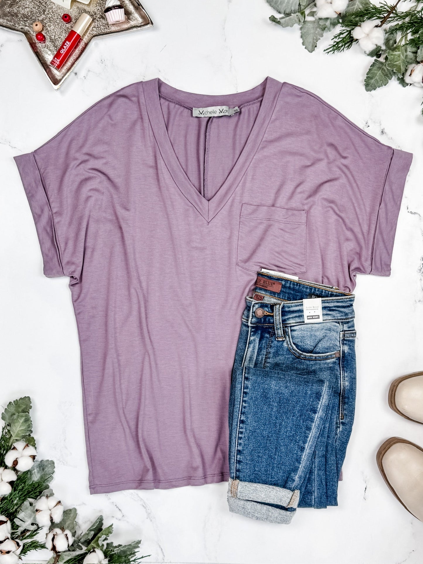 Michelle Mae Sierra Pocket Tops - Dusty Purple