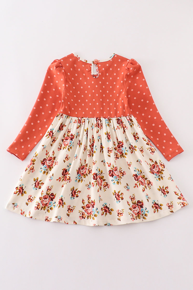 Cotton Castle Platinum rust floral dot button dress