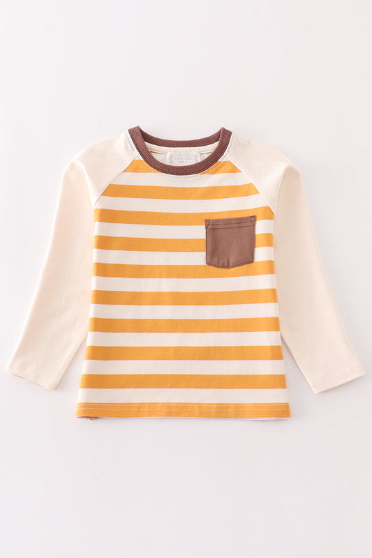 Cotton Castle Platinum brown stripe pocket boy top