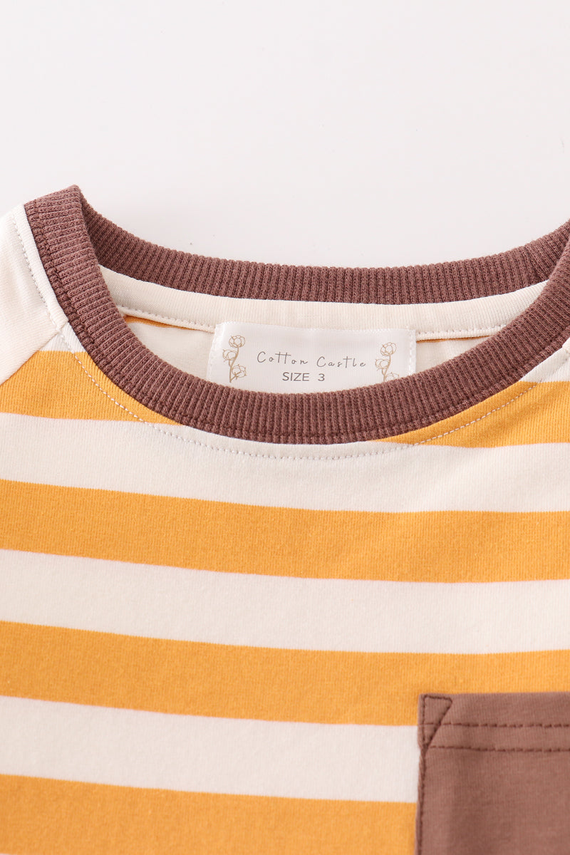 Cotton Castle Platinum brown stripe pocket boy top