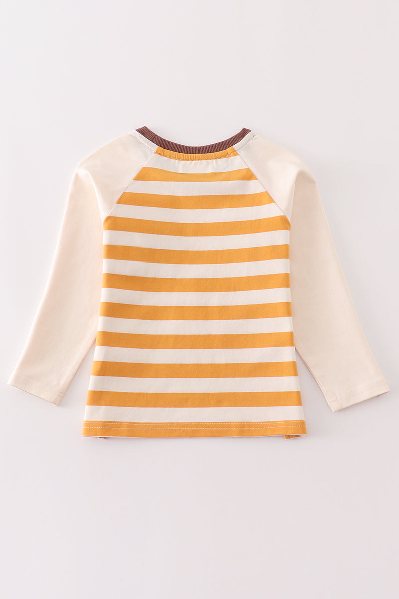 Cotton Castle Platinum brown stripe pocket boy top