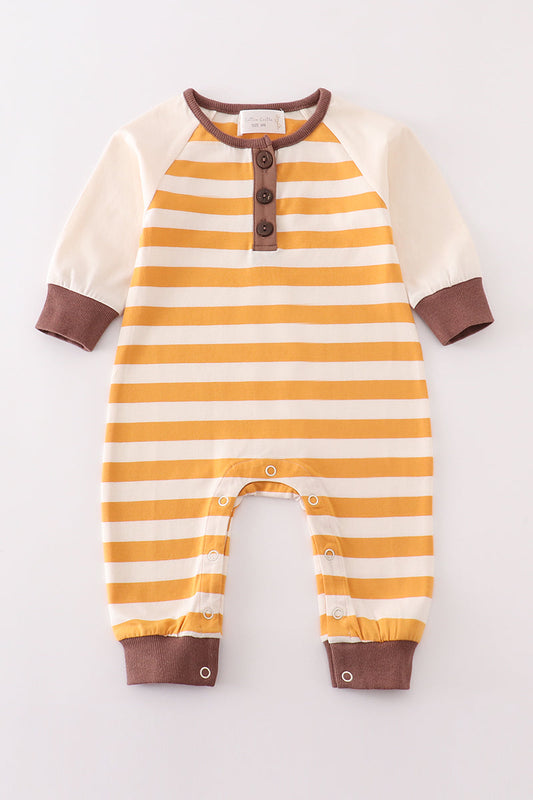 Cotton Castle Platinum brown stripe boy romper