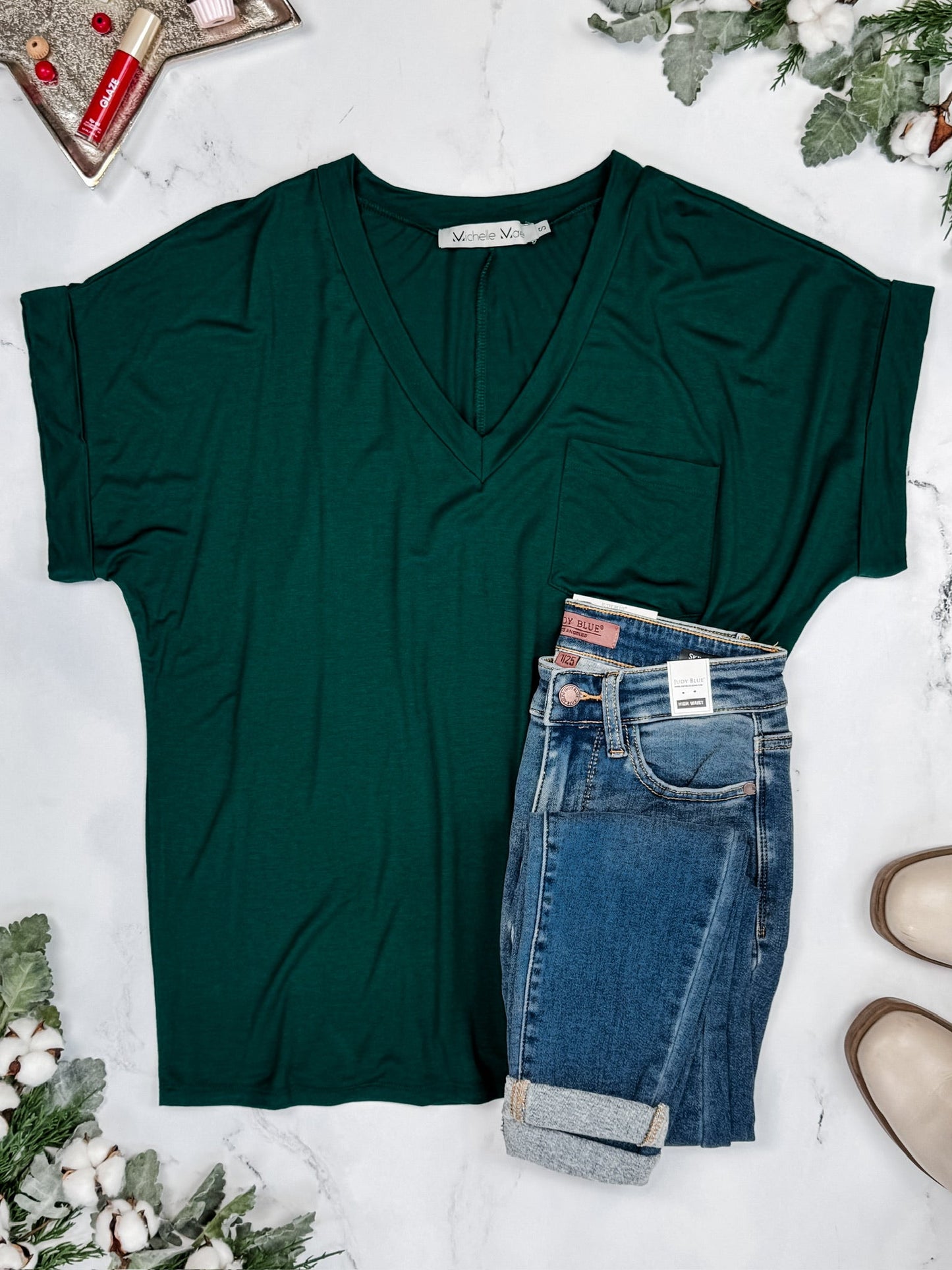 Michelle Mae Sierra Pocket Tops - Hunter Green