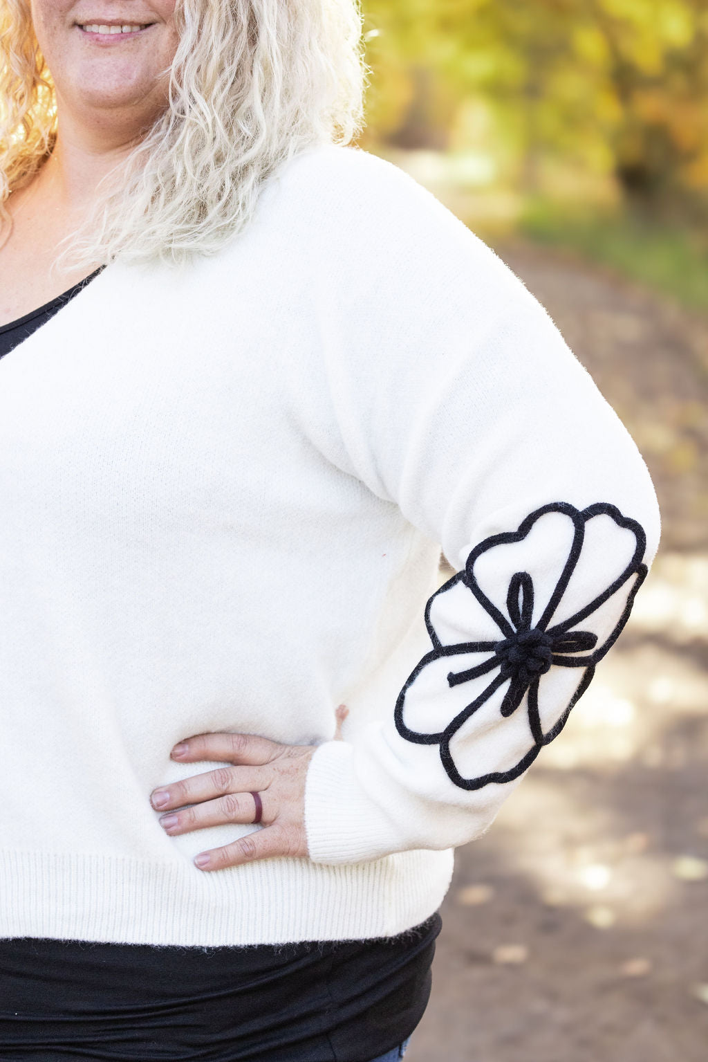 Michelle Mae Black Floral Sweater Cardigan