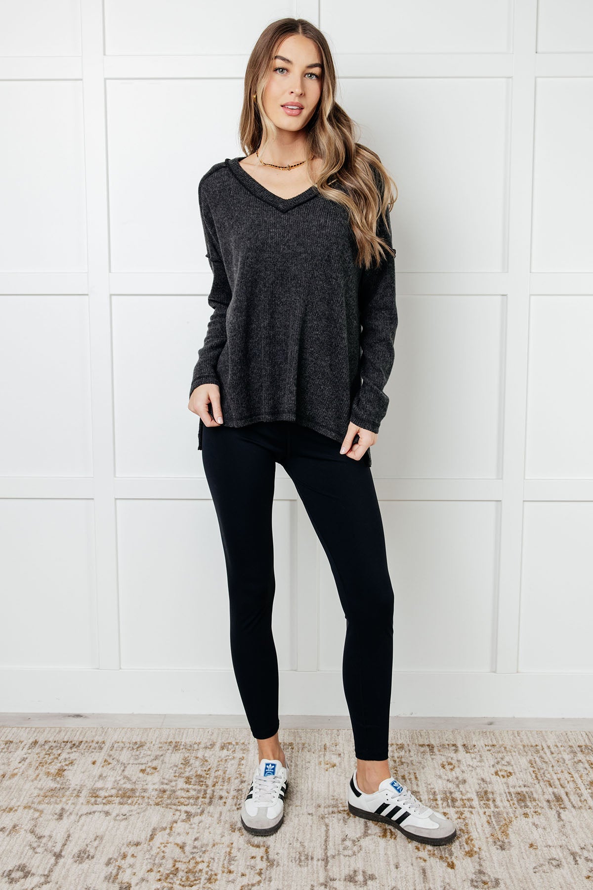 Zenana Basically Freezing Brushed Hacci Top in Black