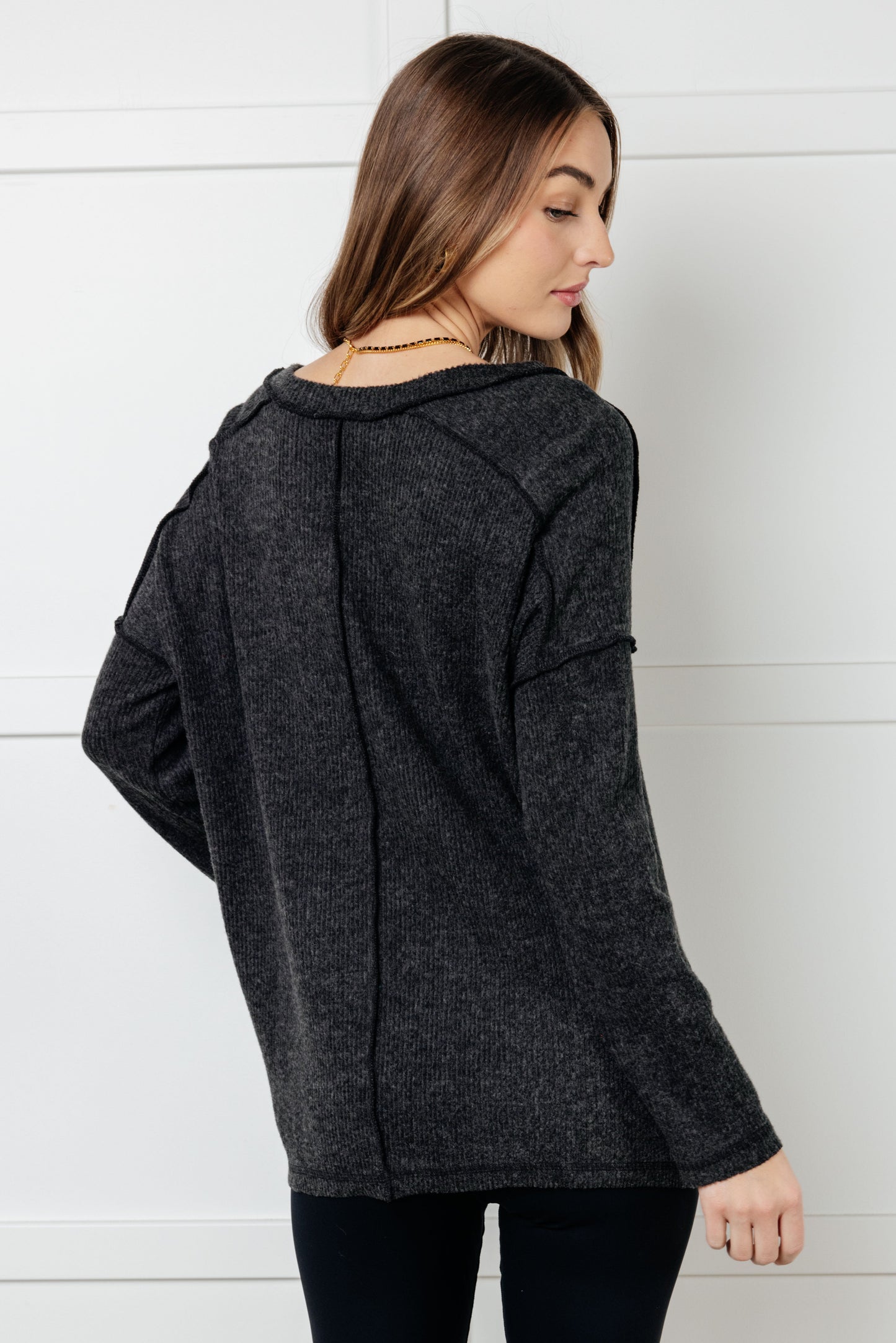 Zenana Basically Freezing Brushed Hacci Top in Black