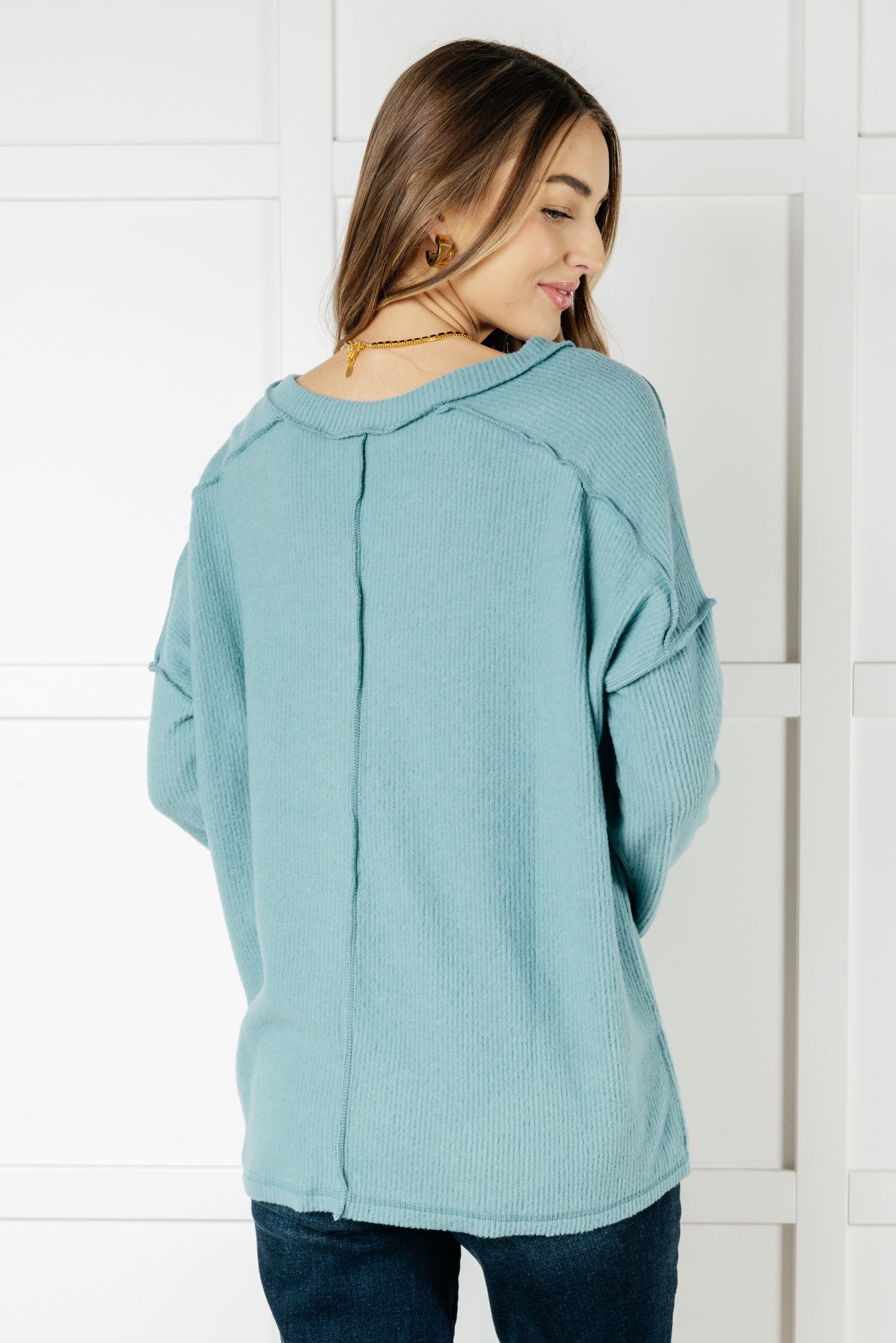 Zenana Basically Freezing Brushed Hacci Top in Dusty Teal