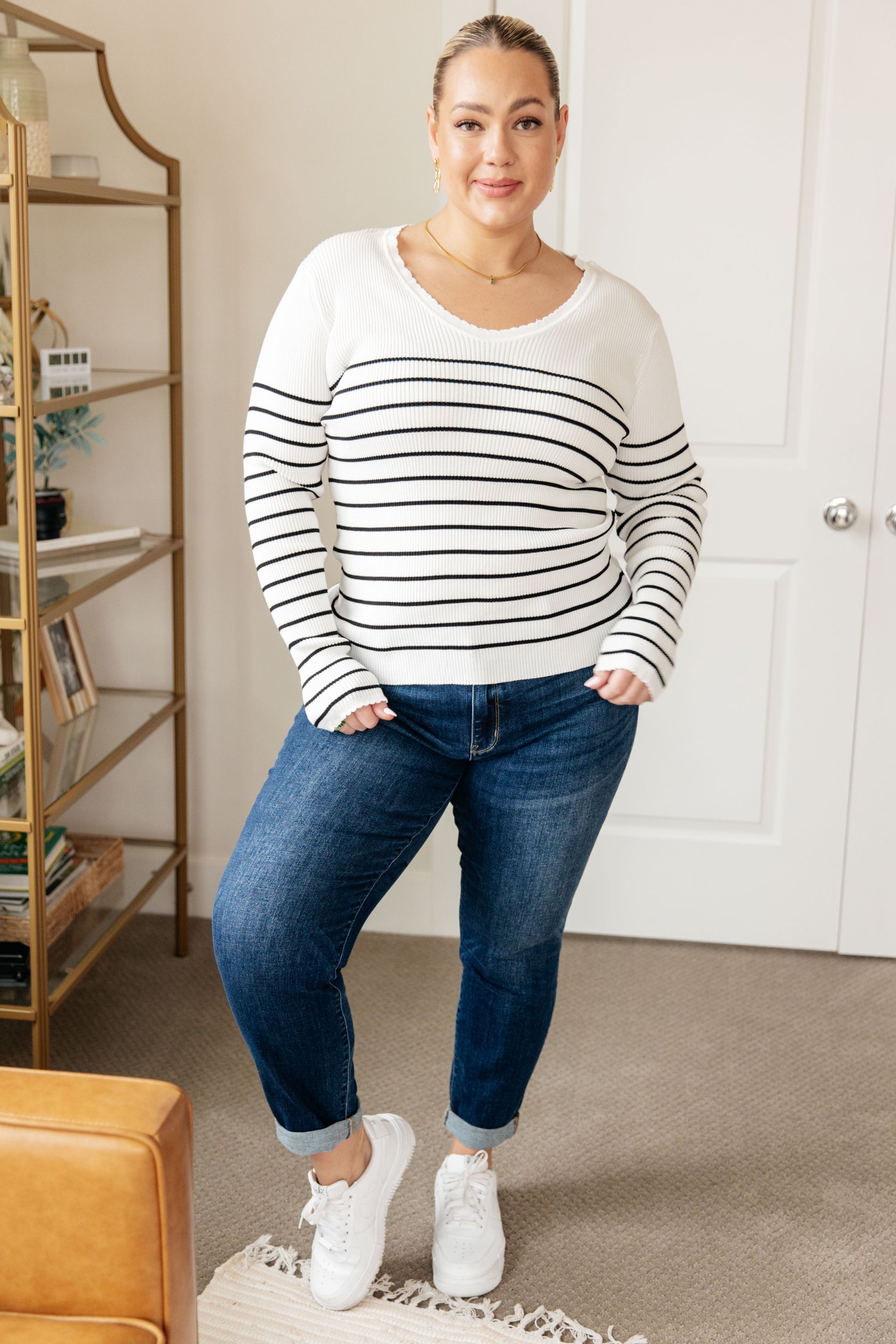 Be Still V-Neck Striped Sweater - G Marie's Boutique 