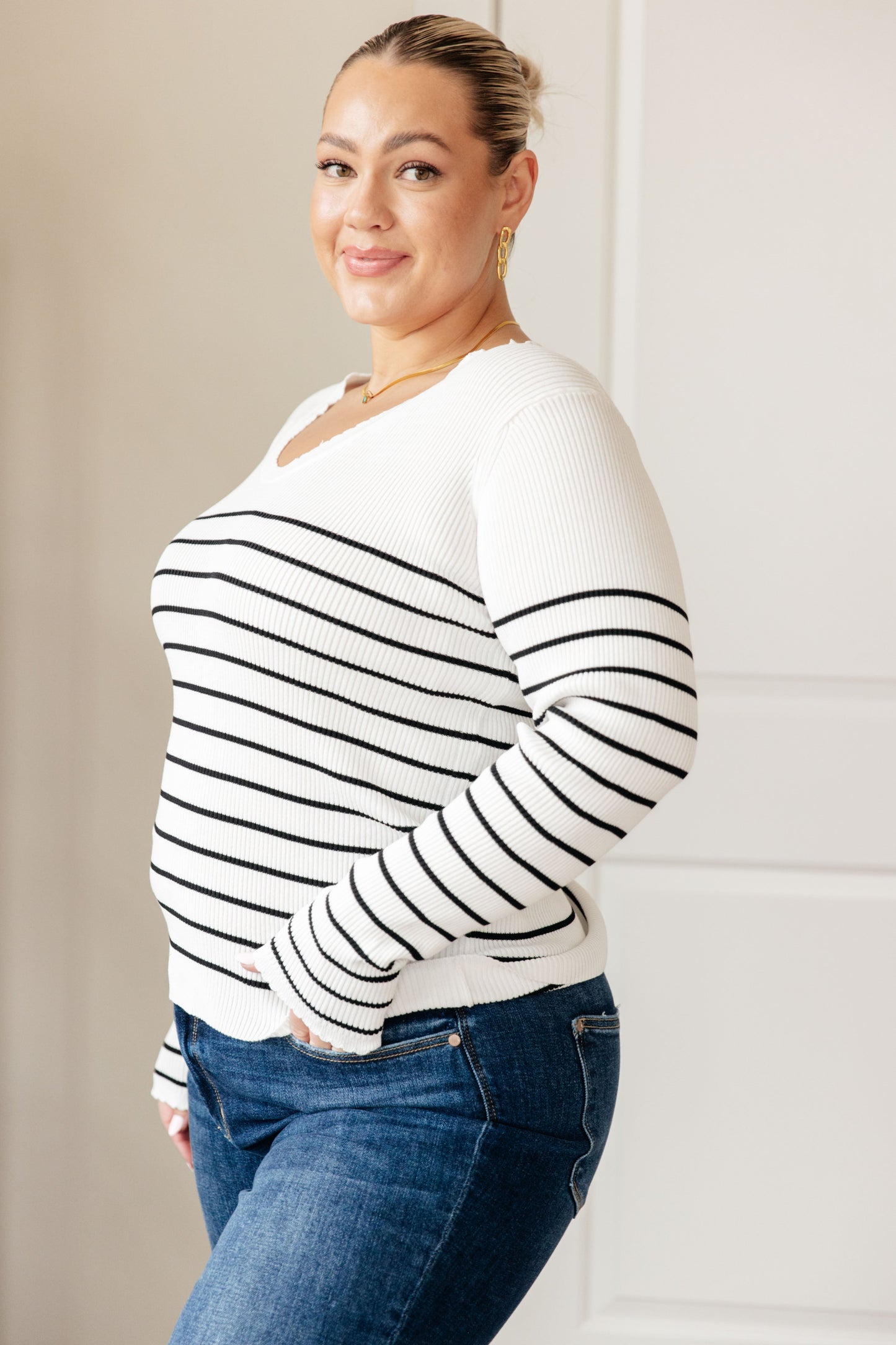 Be Still V-Neck Striped Sweater - G Marie's Boutique 