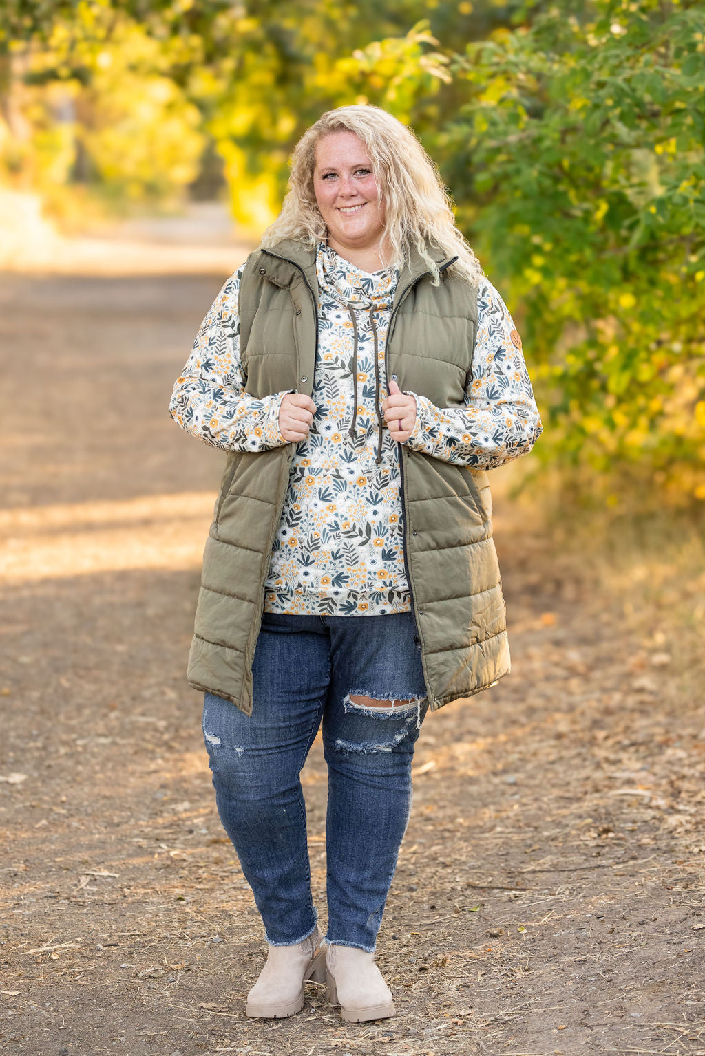 Michelle Mae Harlow Long Vest - Olive