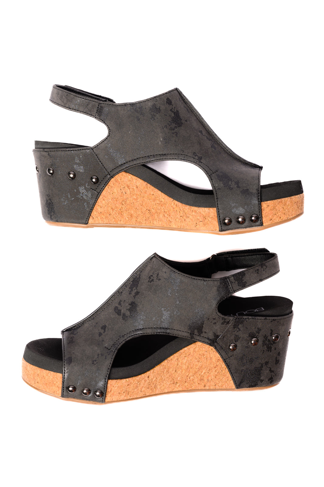 Corky's Carley Wedge Sandals in Black Metallic