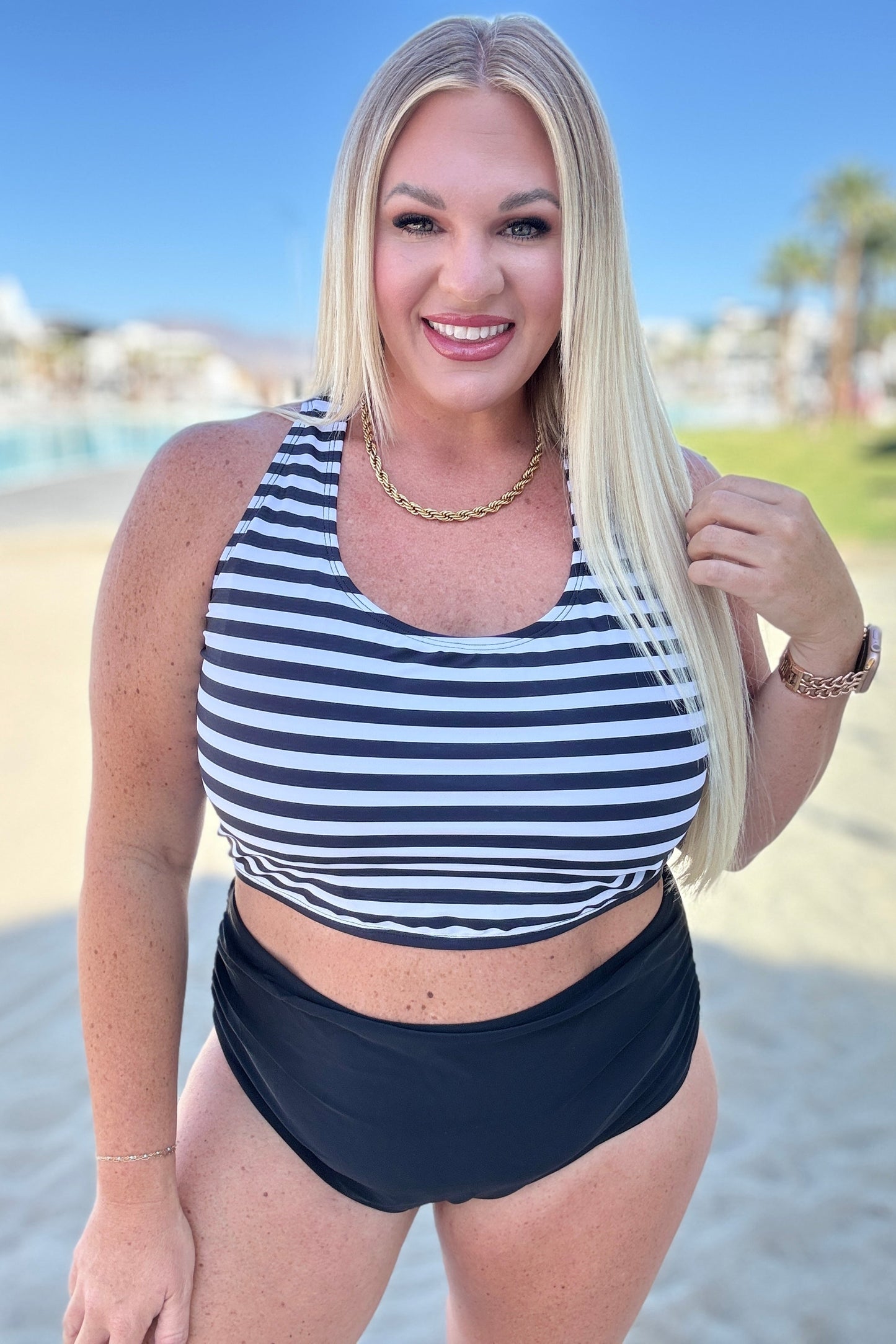 One Eleven North Cayman Islands Striped Swim Top