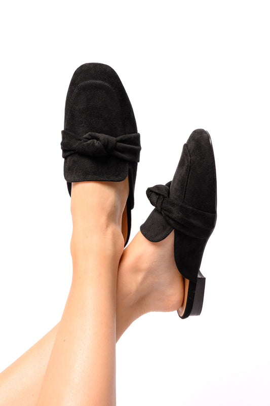 Corky's Clingy Mules in Black Faux Suede