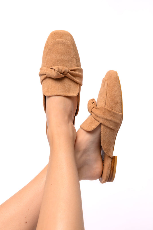 Corky's Clingy Mules in Camel Faux Suede