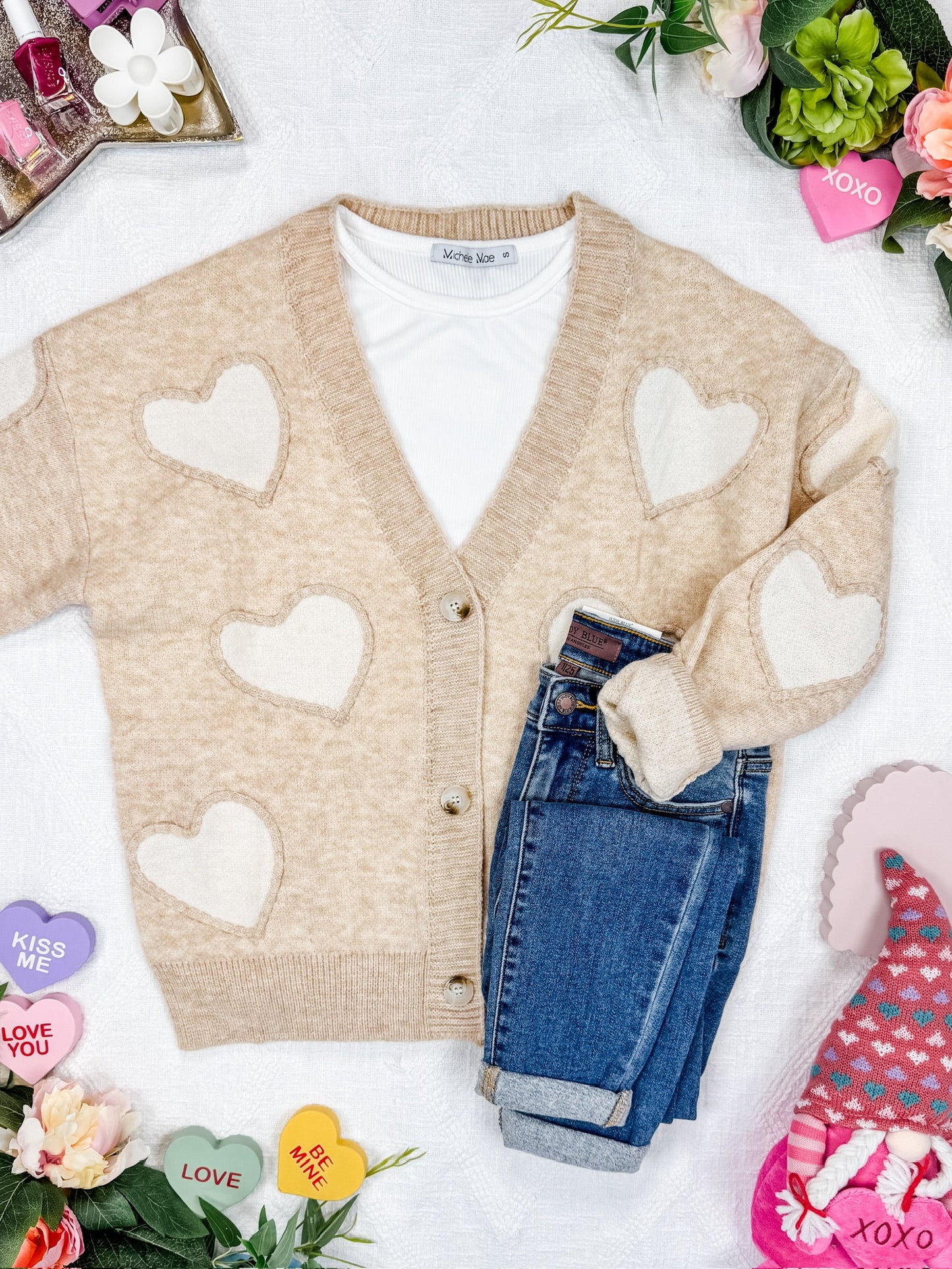 Michelle Mae Sweetheart Cardigan - Tan