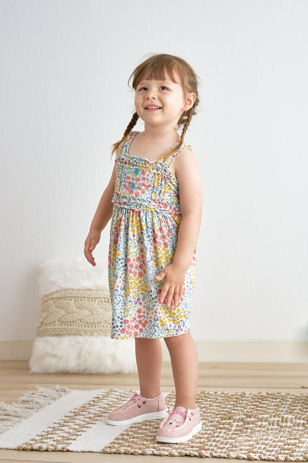 Cotton Castle Platinum floral print strap girls dress