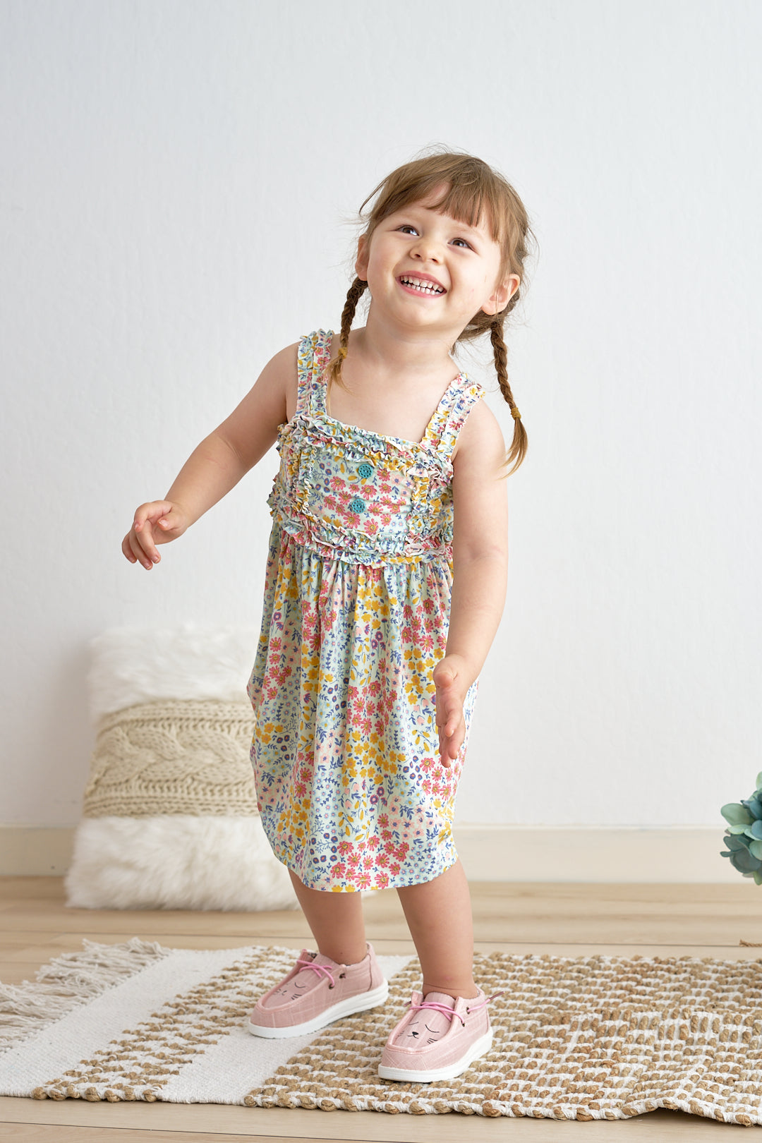 Cotton Castle Platinum floral print strap girls dress