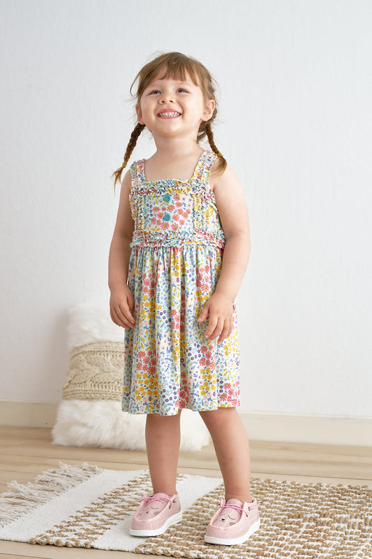 Cotton Castle Platinum floral print strap girls dress