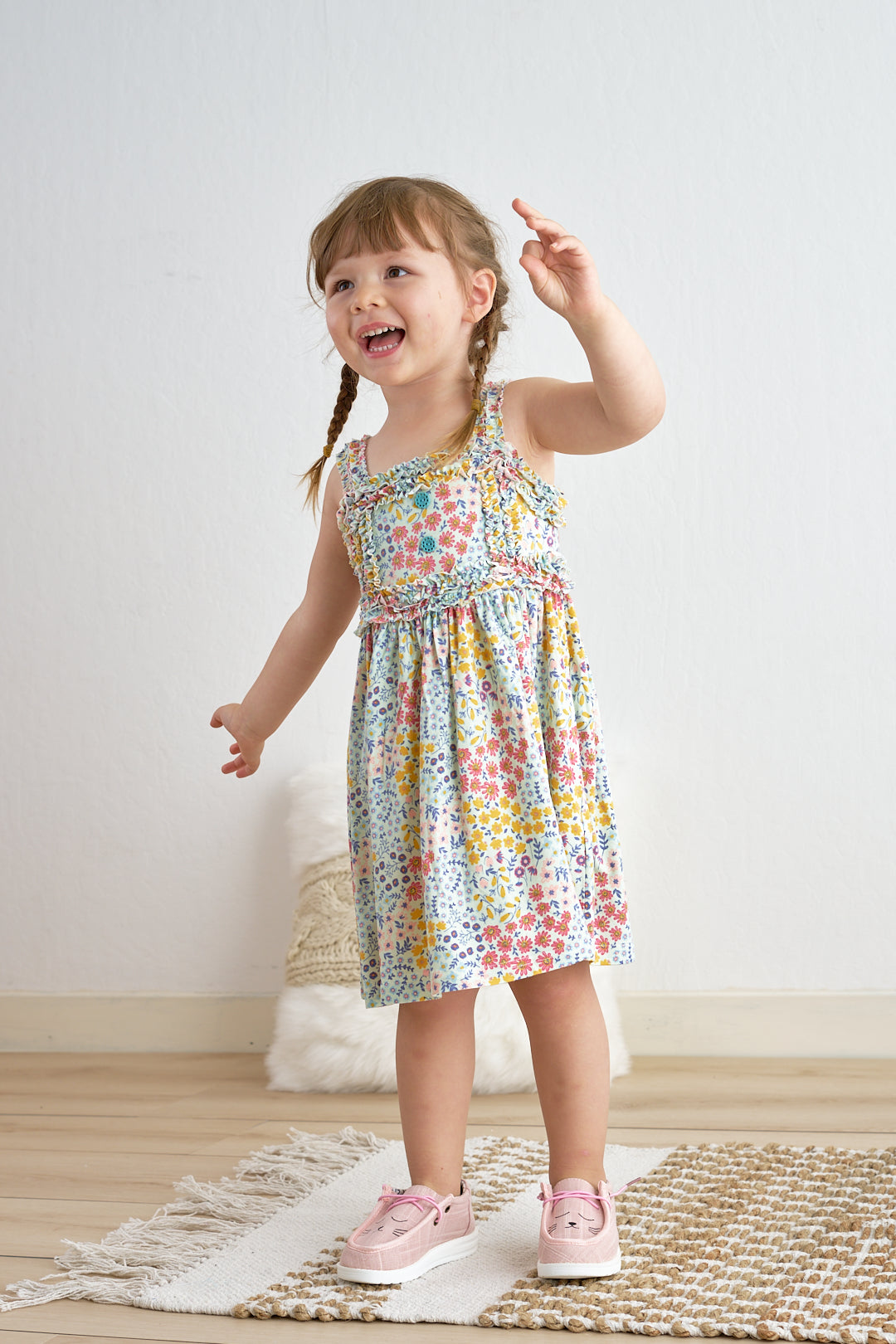 Cotton Castle Platinum floral print strap girls dress