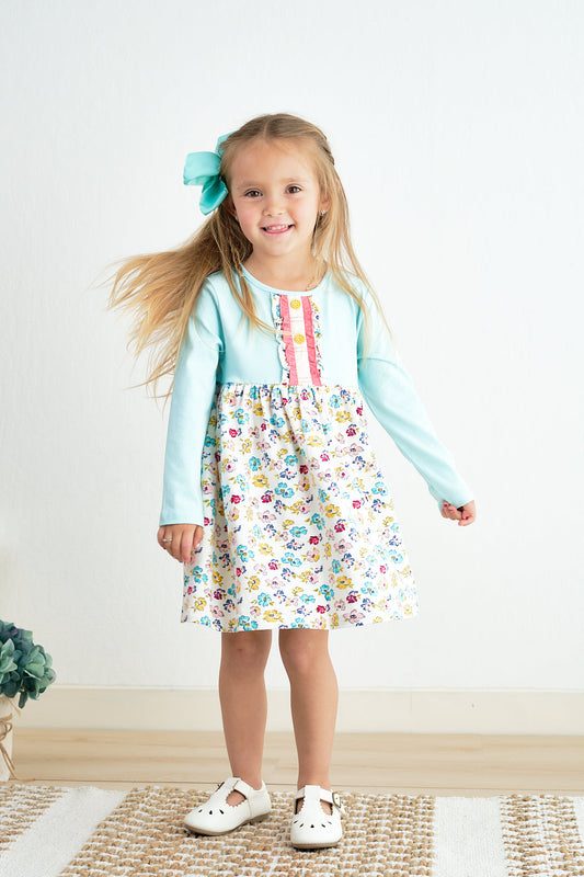 Cotton Castle Platinum mint floral print girl dress