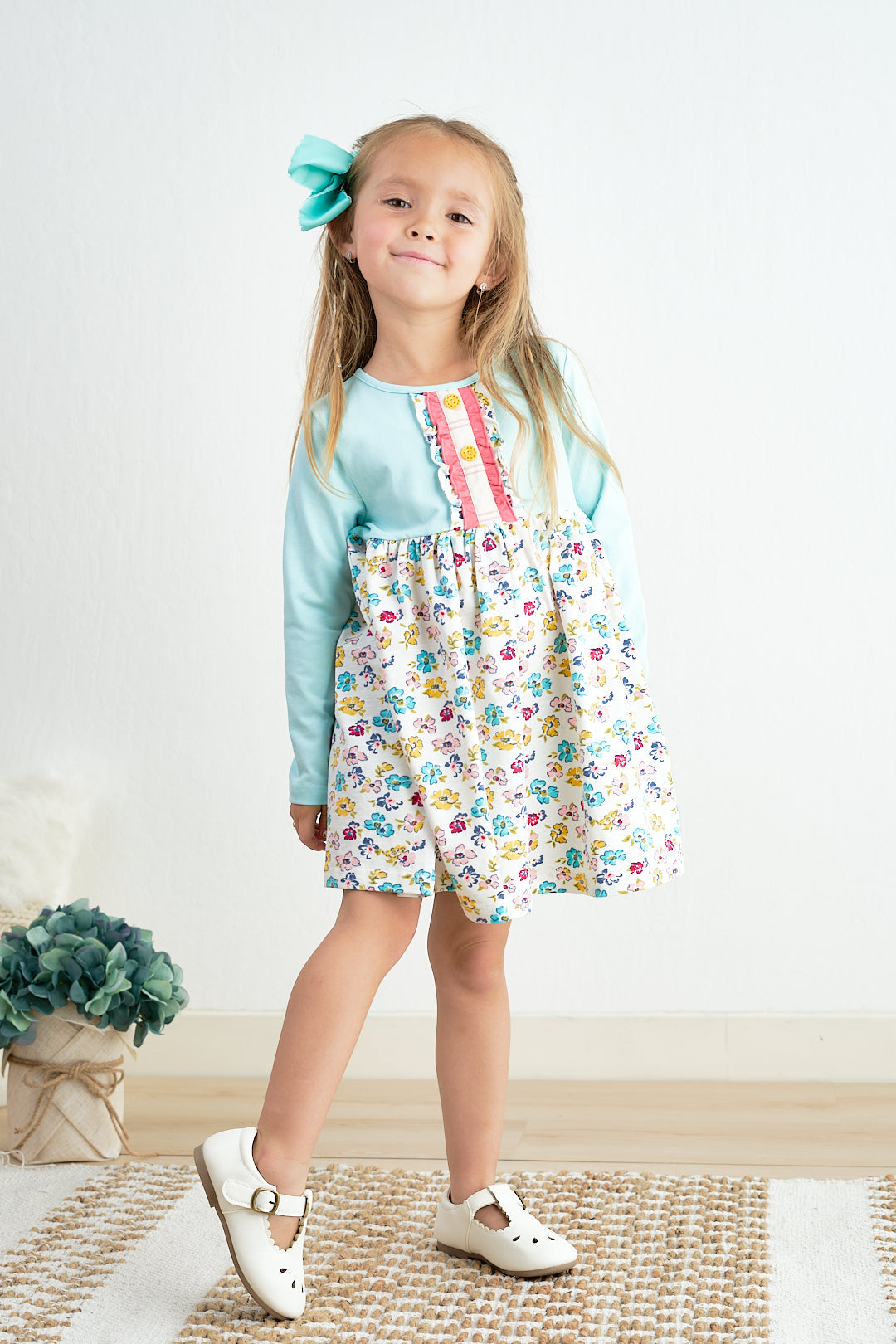 Cotton Castle Platinum mint floral print girl dress