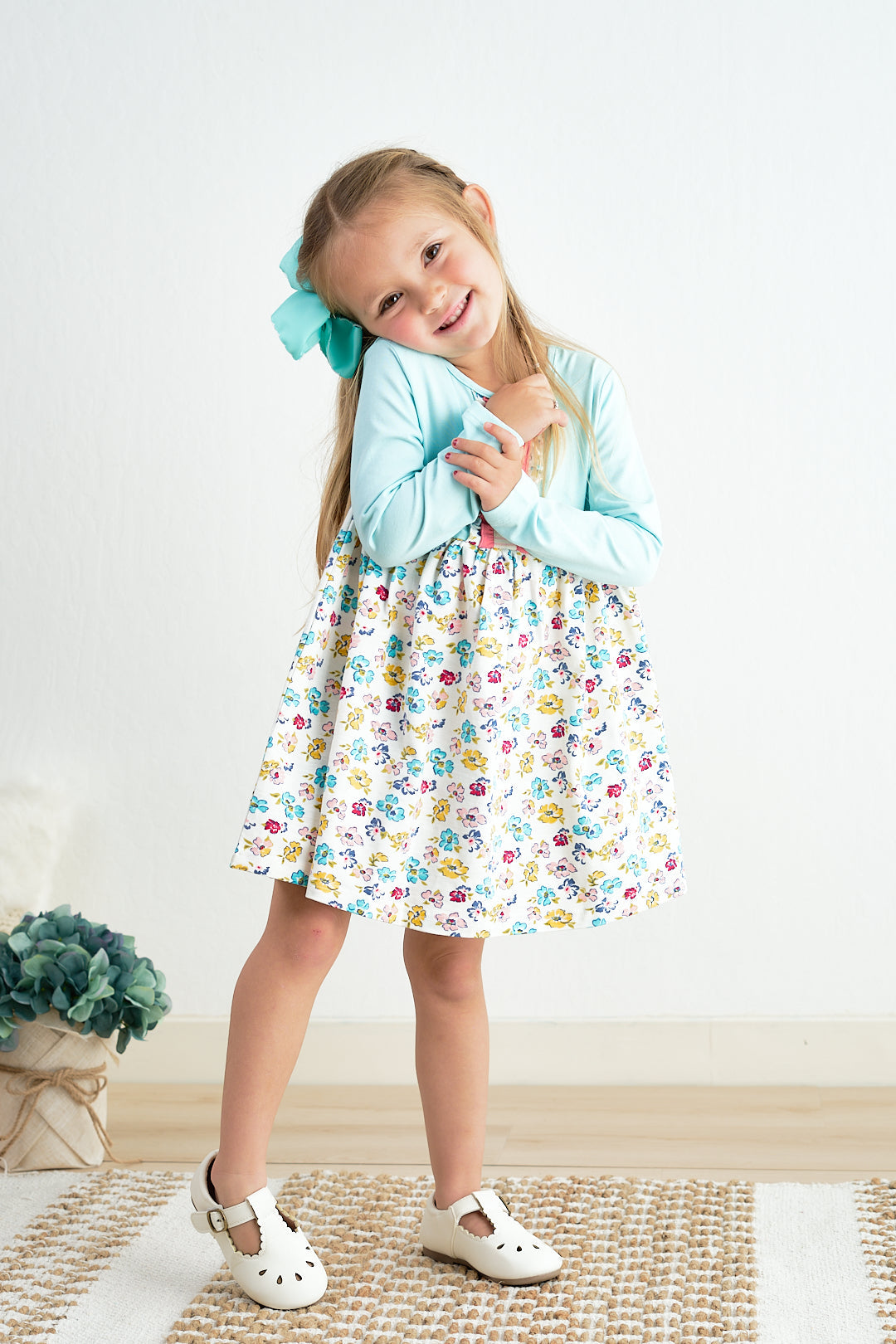 Cotton Castle Platinum mint floral print girl dress