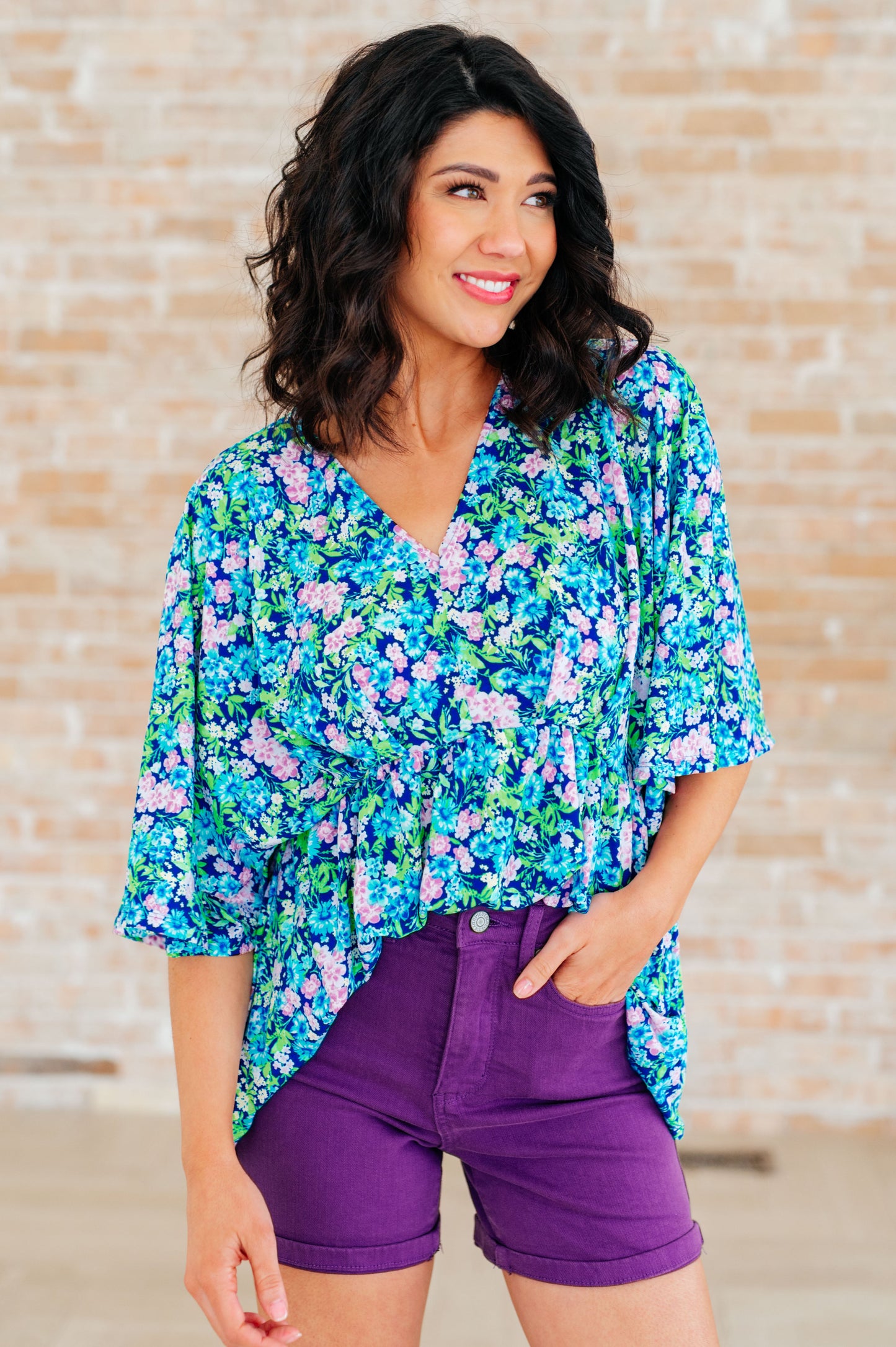 Dear Scarlett Dreamer Peplum Top in Navy and Mint Floral