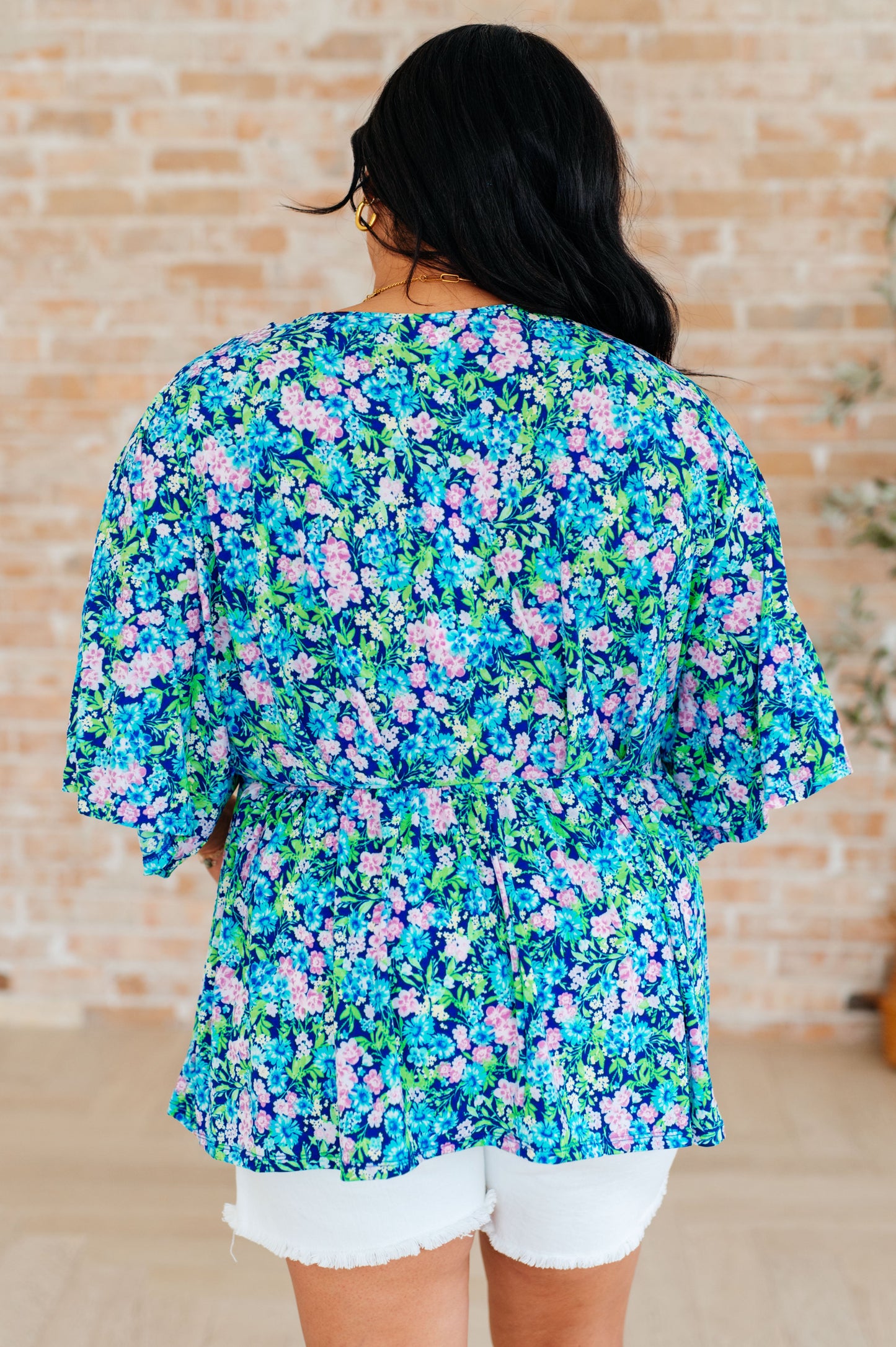 Dear Scarlett Dreamer Peplum Top in Navy and Mint Floral