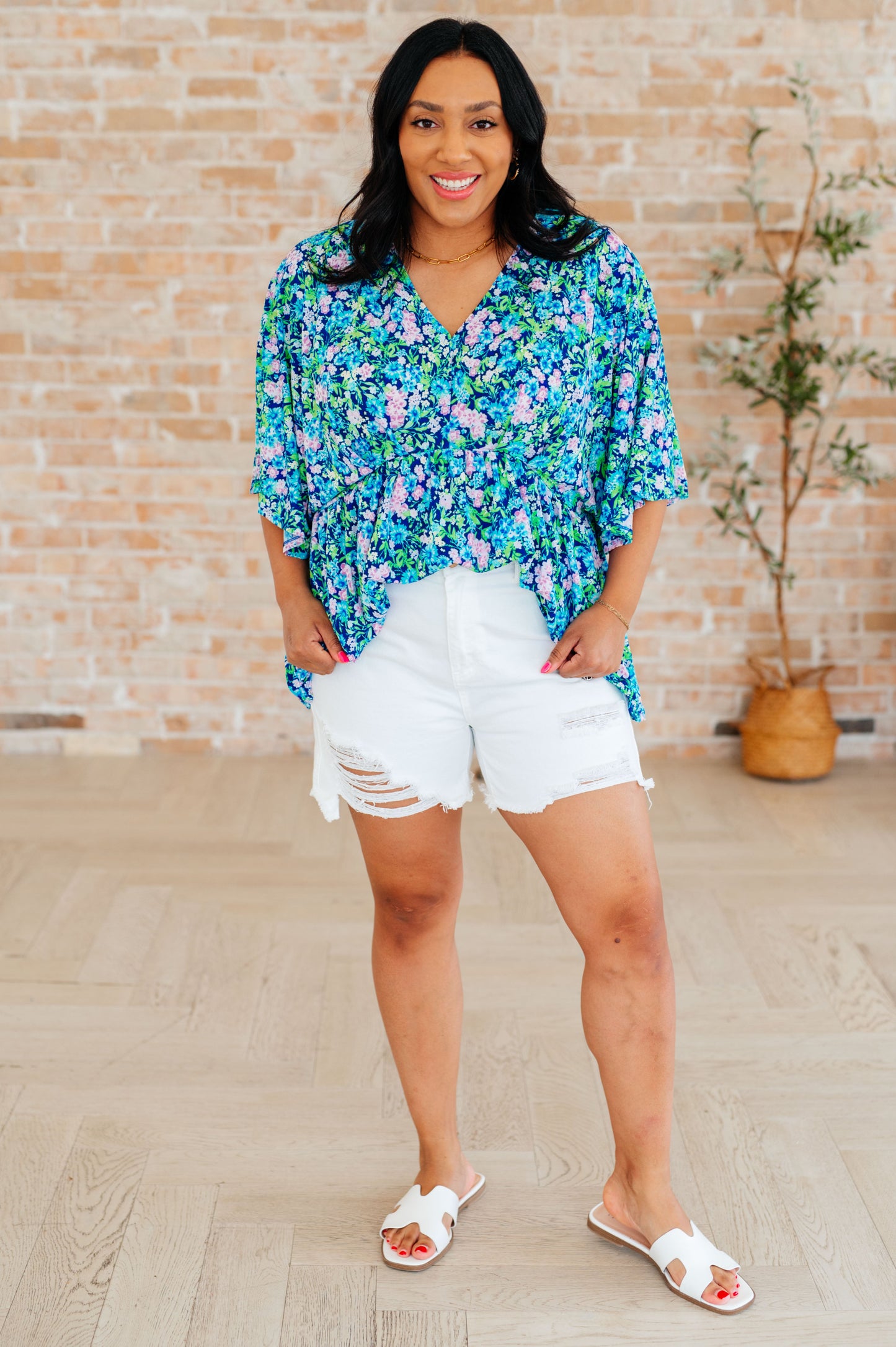 Dear Scarlett Dreamer Peplum Top in Navy and Mint Floral