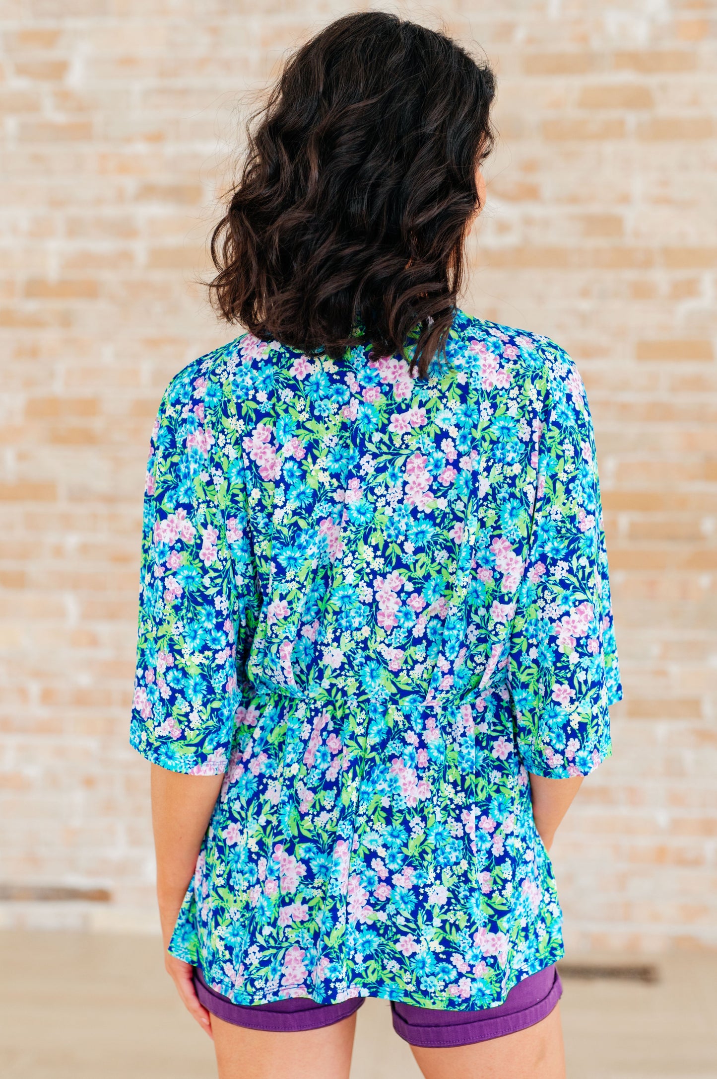 Dear Scarlett Dreamer Peplum Top in Navy and Mint Floral