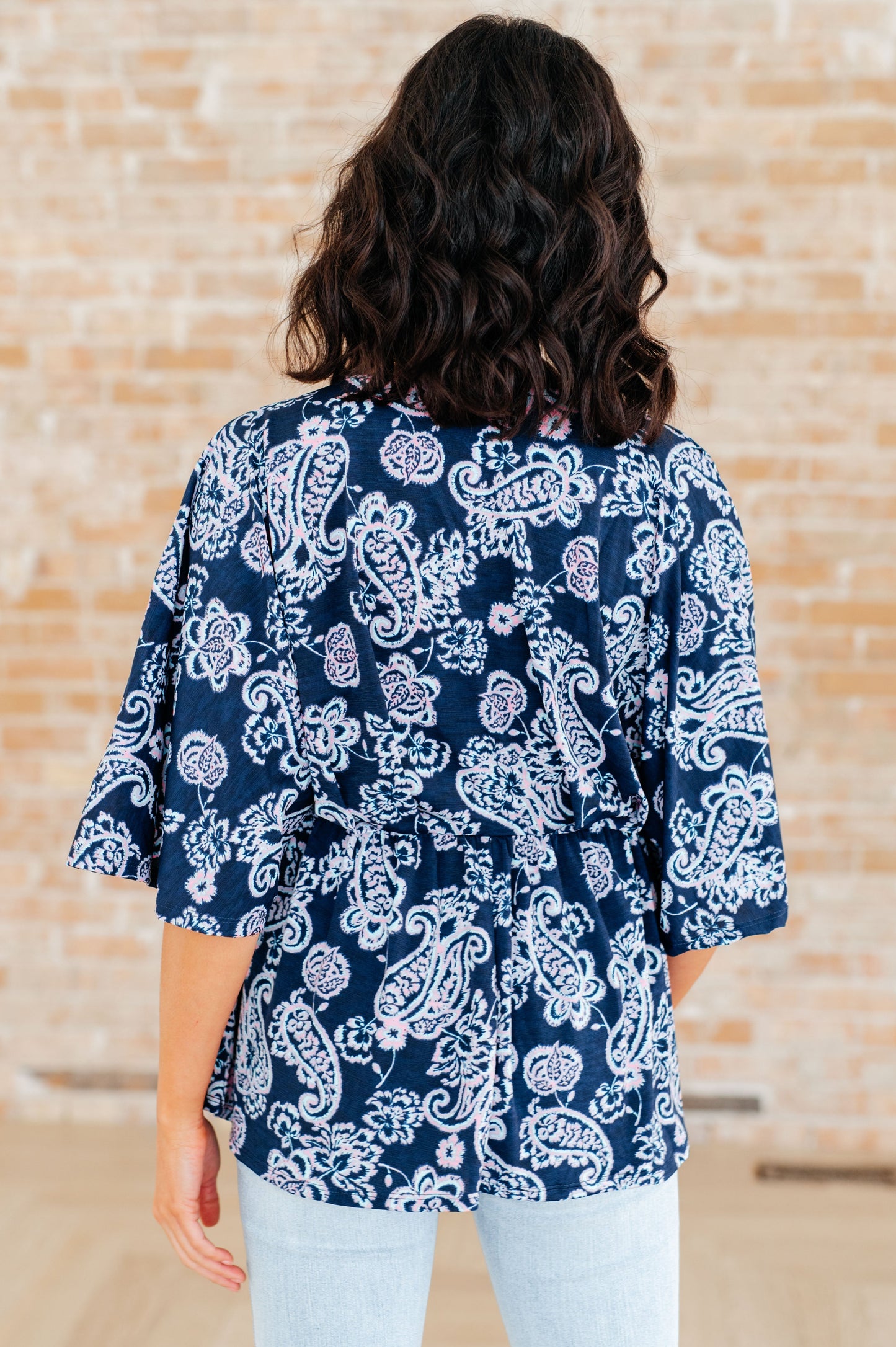 Dear Scarlett Dreamer Peplum Top in Navy and Pink Paisley