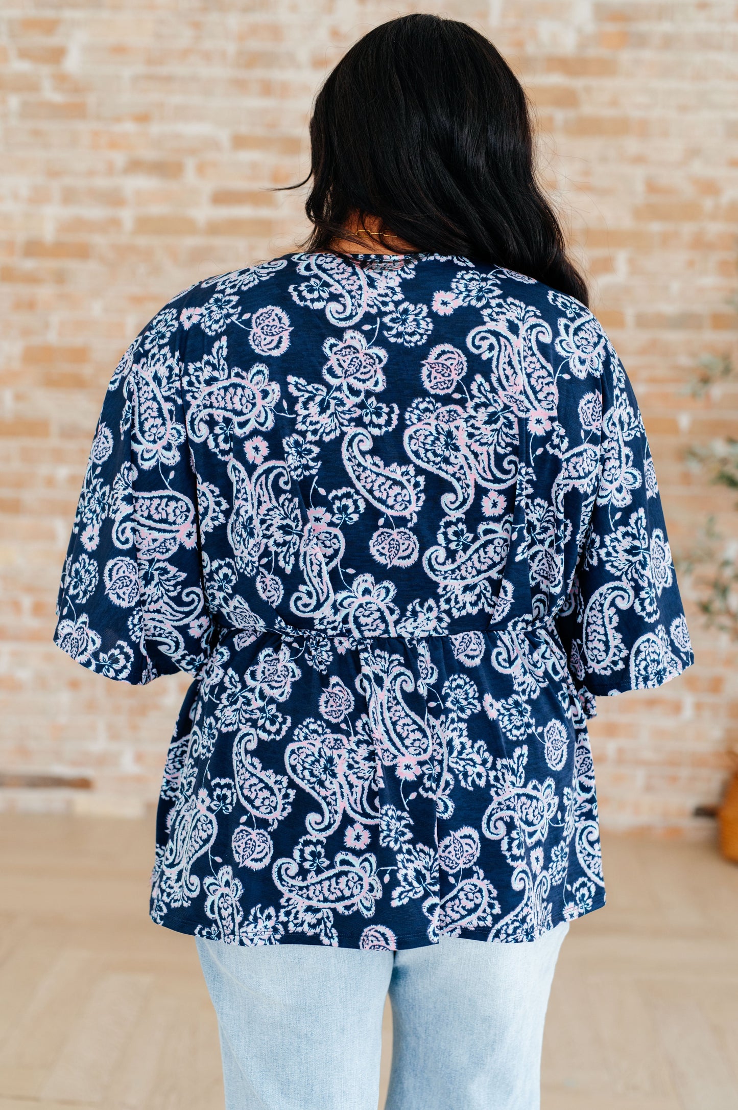 Dear Scarlett Dreamer Peplum Top in Navy and Pink Paisley