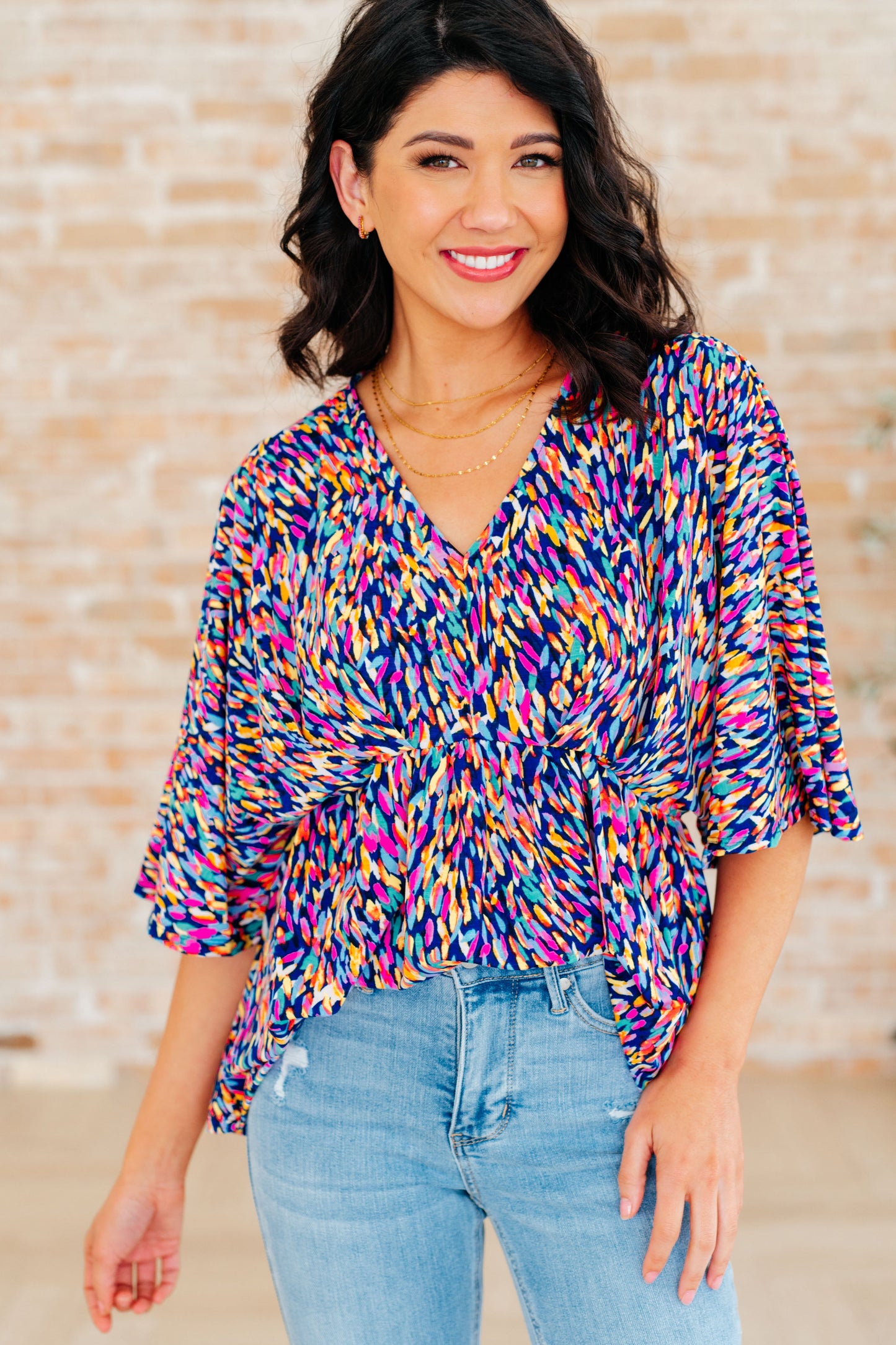 Dear Scarlett Dreamer Peplum Top in Painted Royal Multi