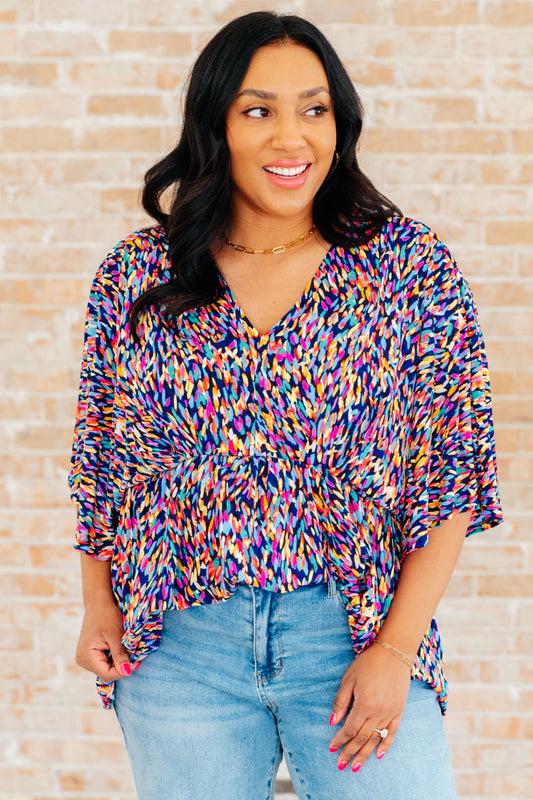 Dear Scarlett Dreamer Peplum Top in Painted Royal Multi