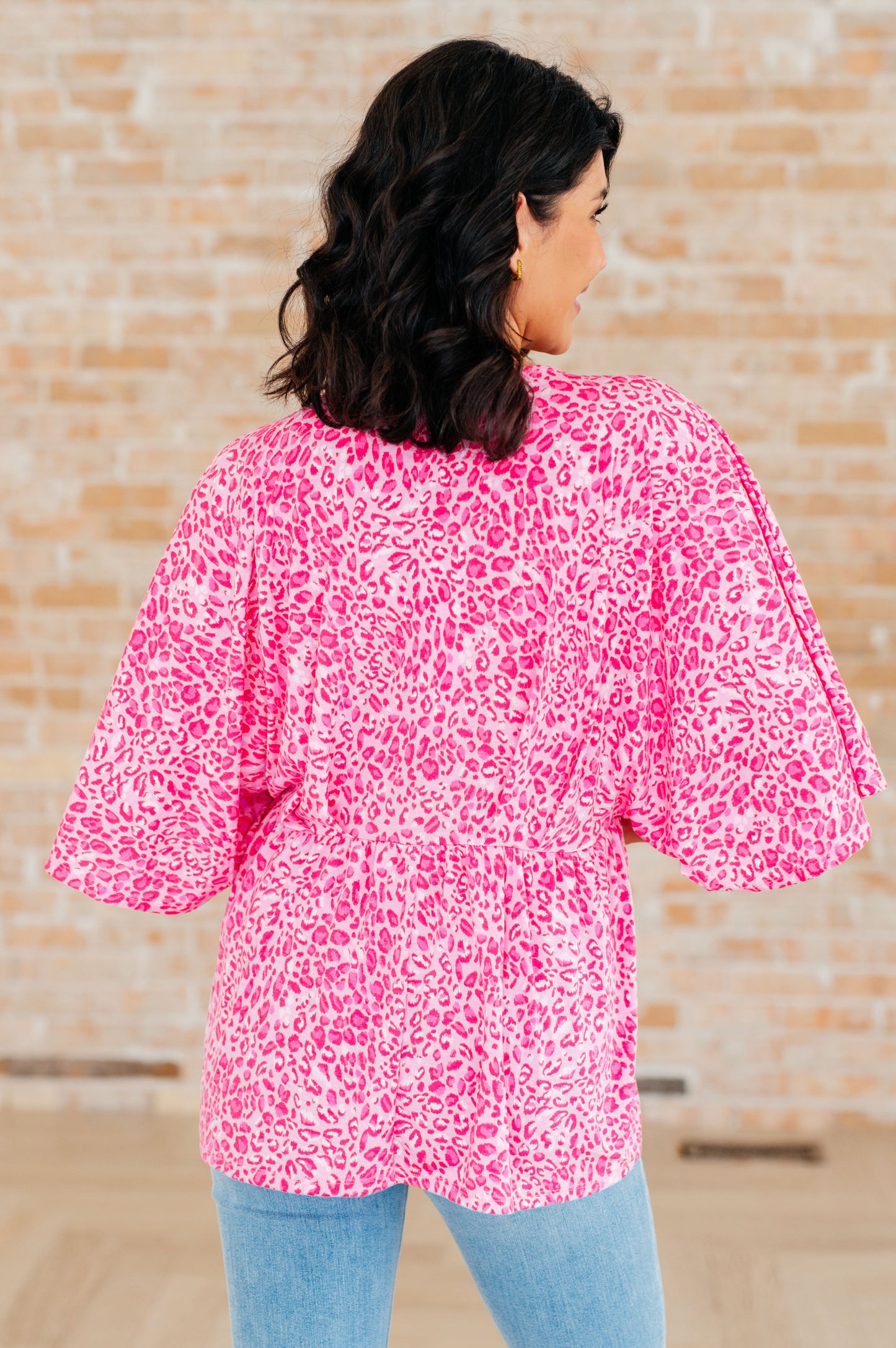 Dear Scarlett Dreamer Peplum Top in Pink Leopard