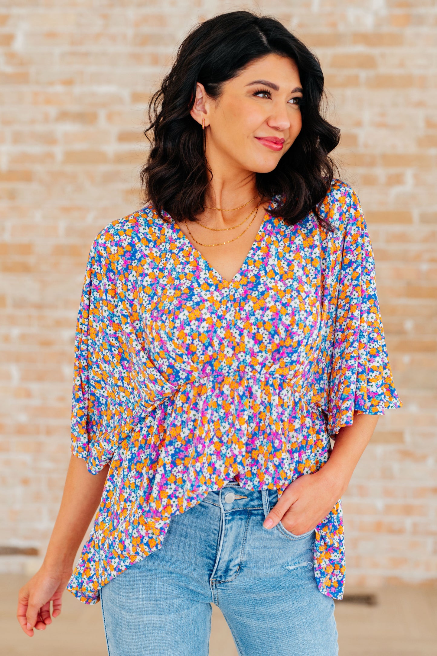 Dear Scarlett Dreamer Peplum Top in Purple Retro Ditsy Floral