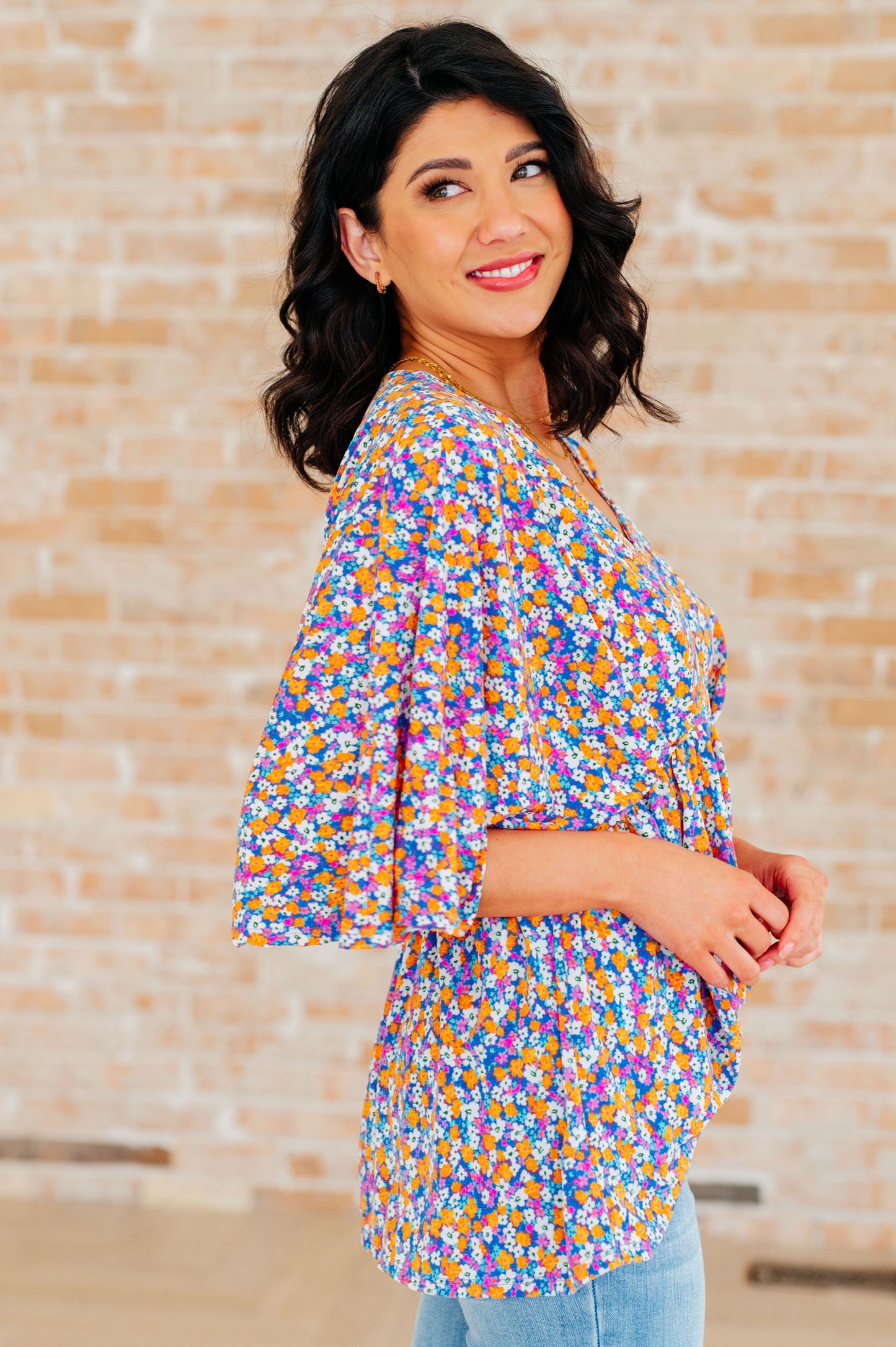 Dear Scarlett Dreamer Peplum Top in Purple Retro Ditsy Floral