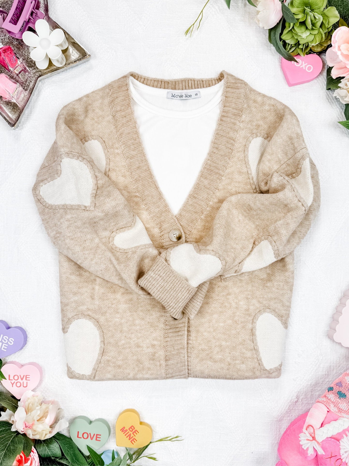 Michelle Mae Sweetheart Cardigan - Tan