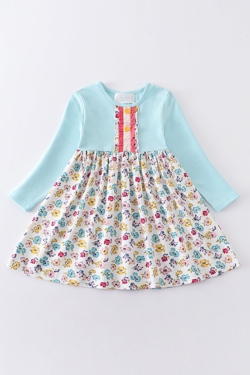 Cotton Castle Platinum mint floral print girl dress