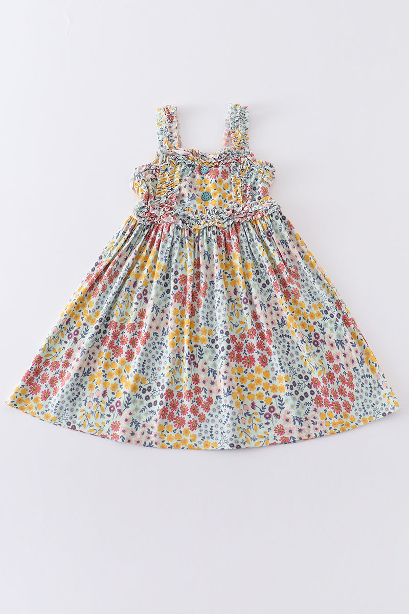 Cotton Castle Platinum floral print strap girls dress