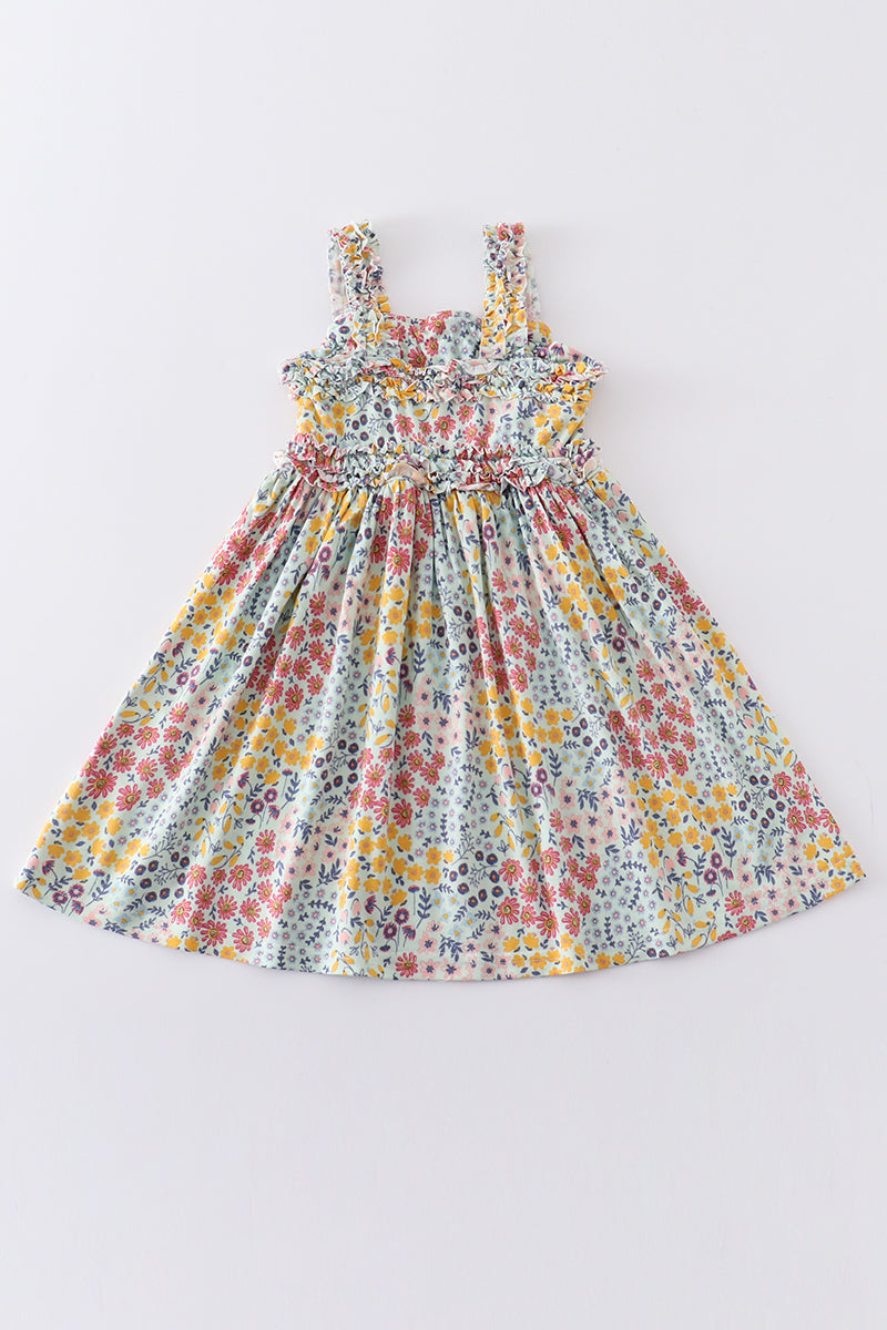 Cotton Castle Platinum floral print strap girls dress