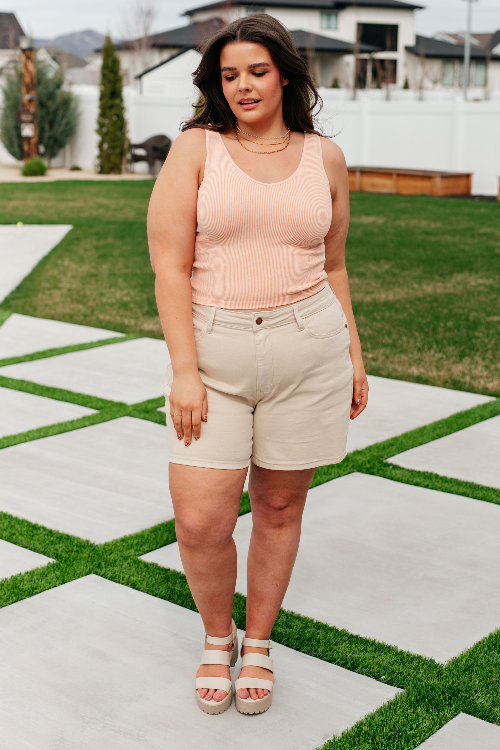 Fundamentals Ribbed Seamless Reversible Tank in Peach - G Marie's Boutique 