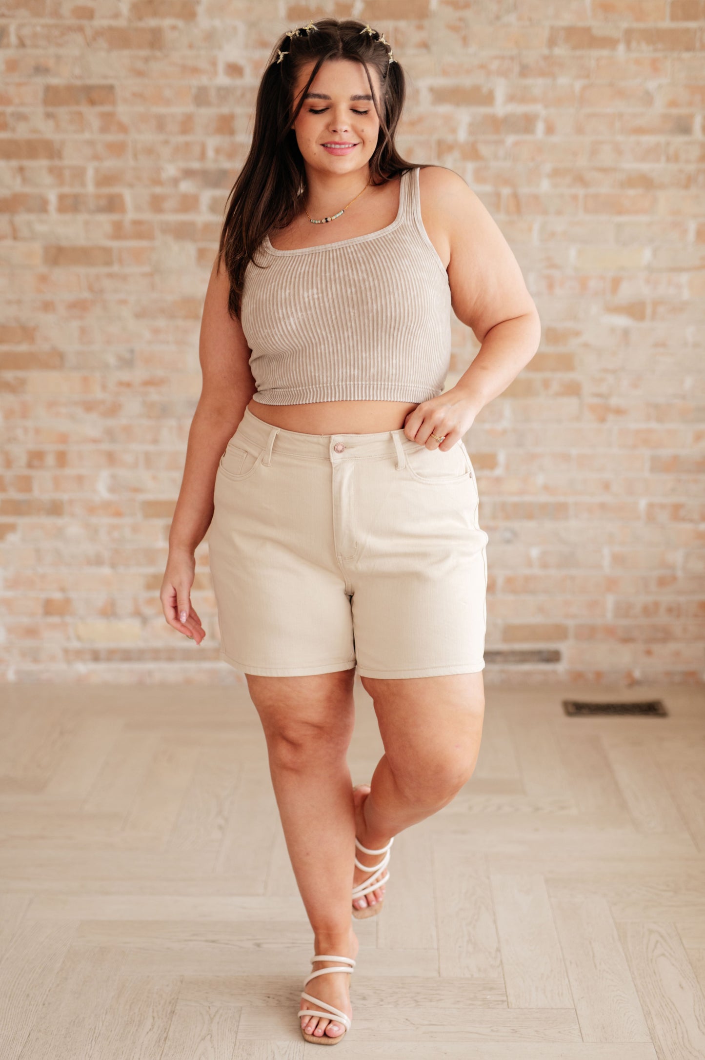 Greta High Rise Garment Dyed Shorts in Bone - G Marie's Boutique 