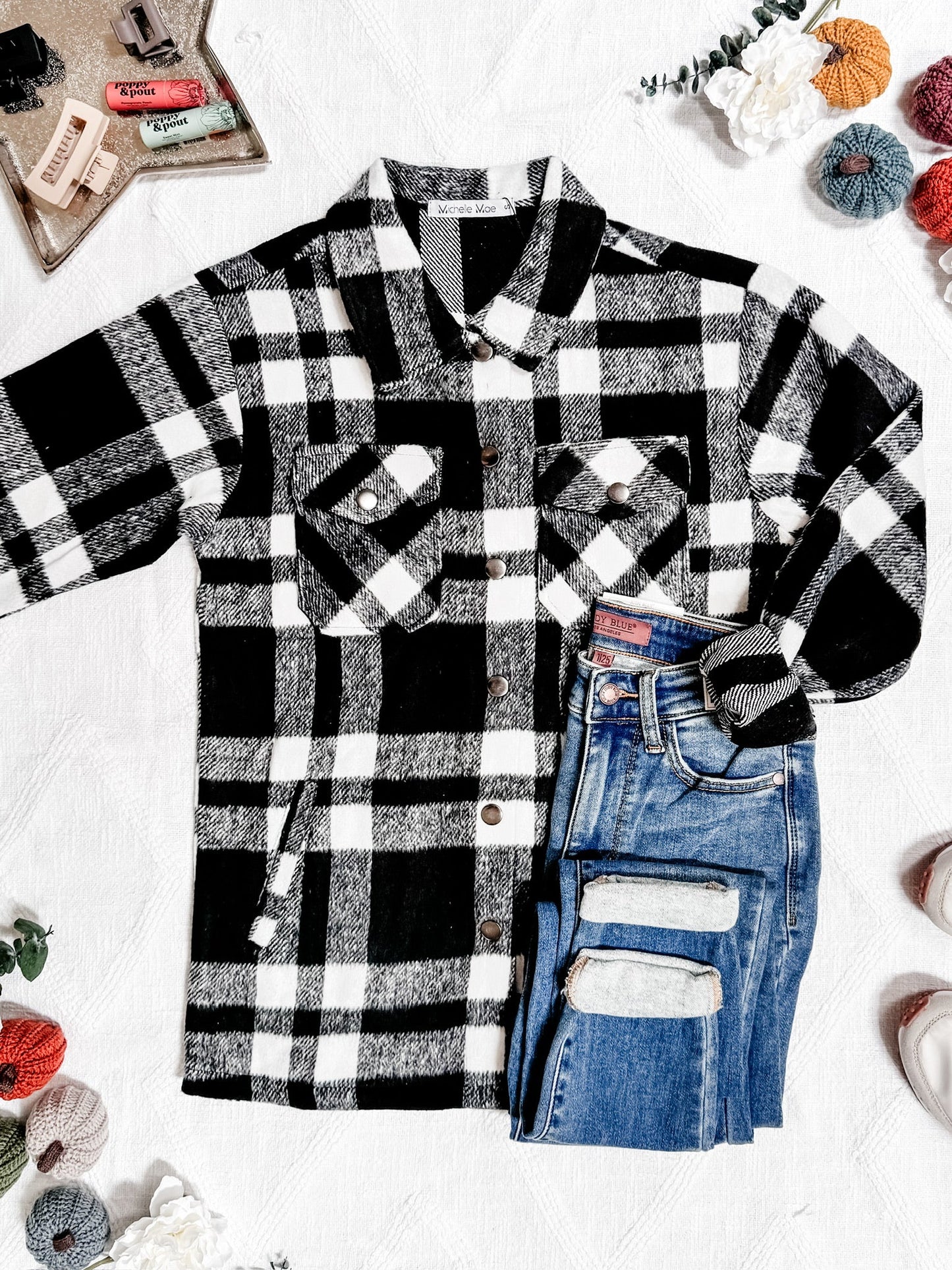 Michelle Mae Norah Plaid Shacket - Classic Black and White